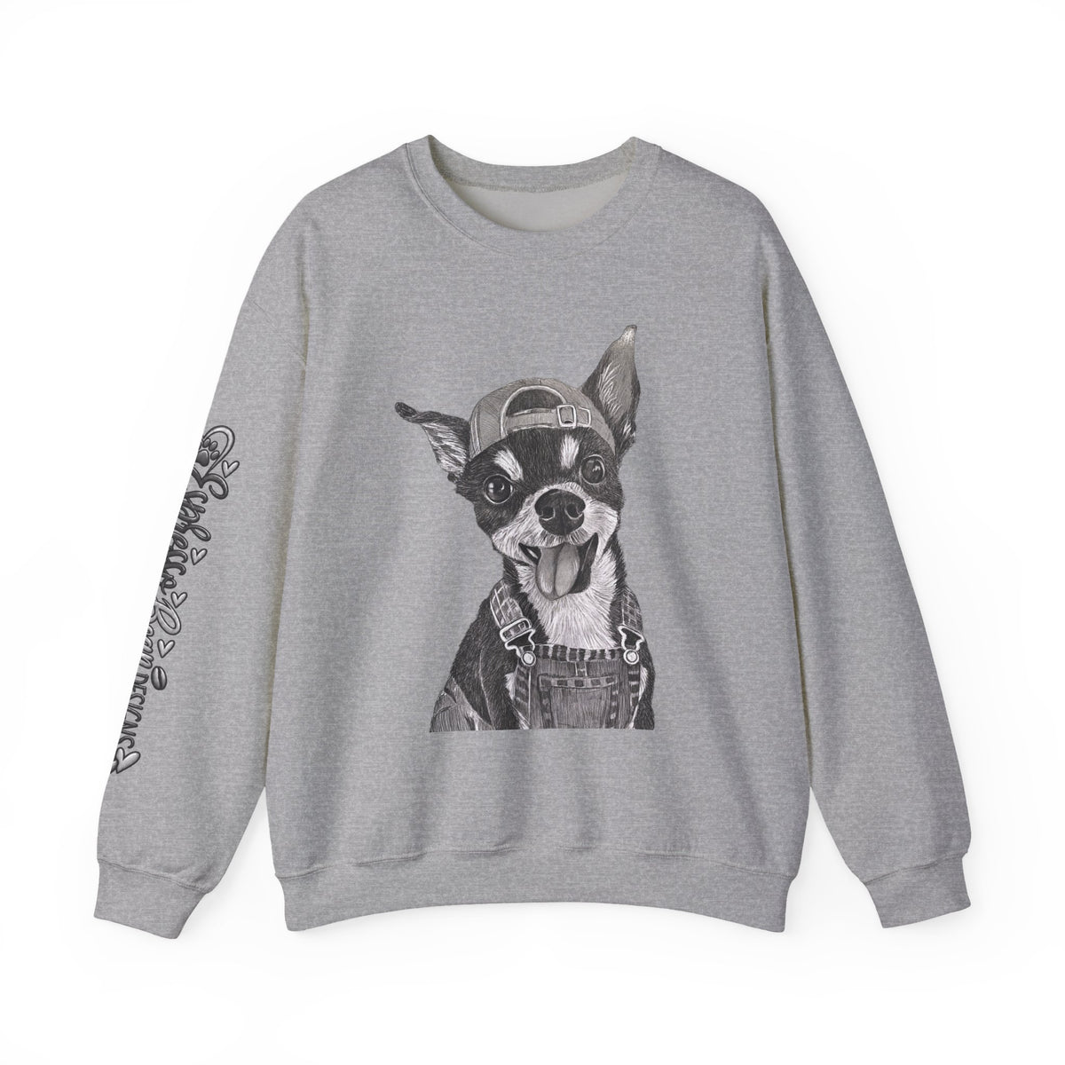 Fang Crewneck Sweatshirt — Retro Pup Graphic with Script Sleeve
