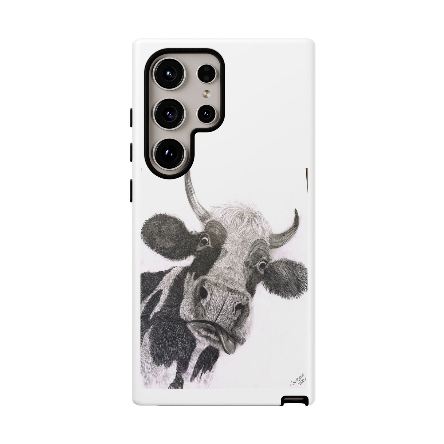Cow Sketch Tough Phone Case — Protective iPhone Cover with Whimsical Cow Illustration