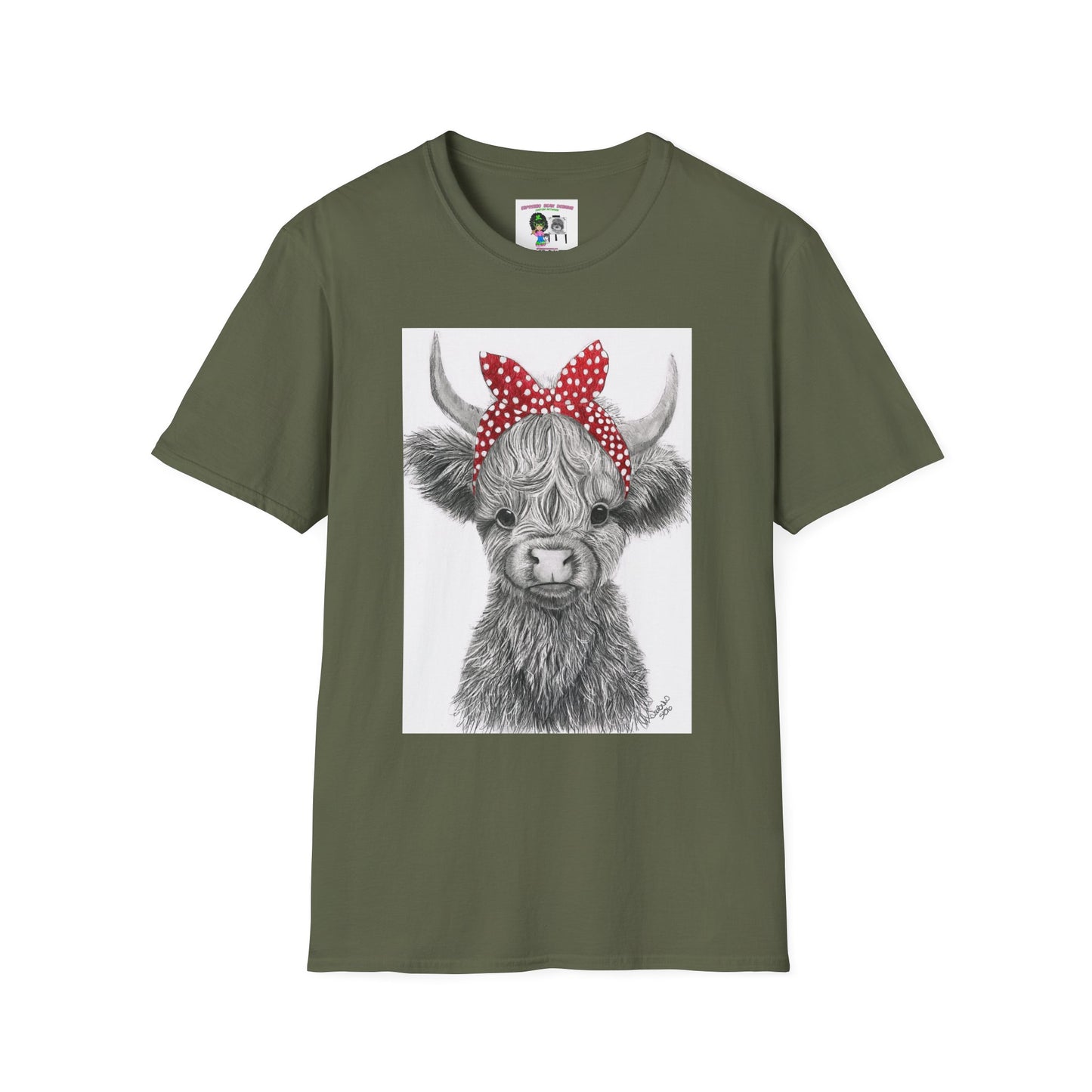 Highland Cow T-Shirt — Cute Cow Face with Red Polka Dot Bandana