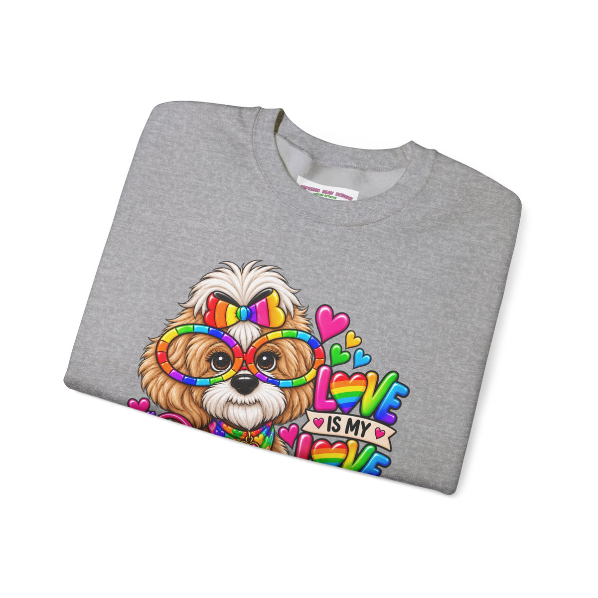 Rainbow Pup Crewneck Sweatshirt — "Love Is My Love Language" Cute Pride Dog Graphic