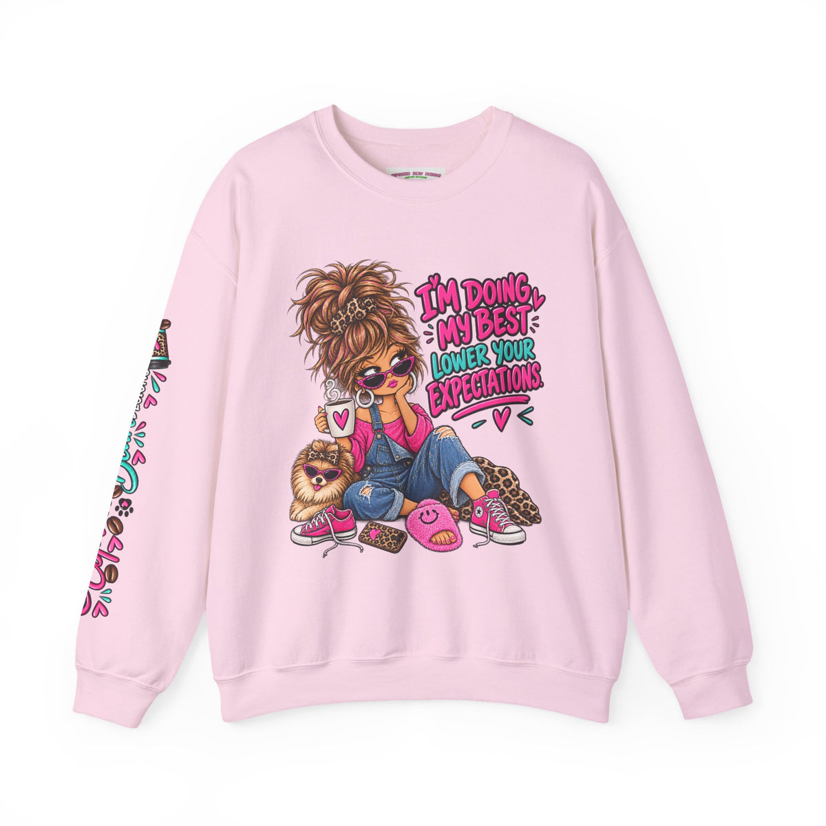 I'm Doing My Best Crewneck Sweatshirt — Cute Girl & Puppy Graphic