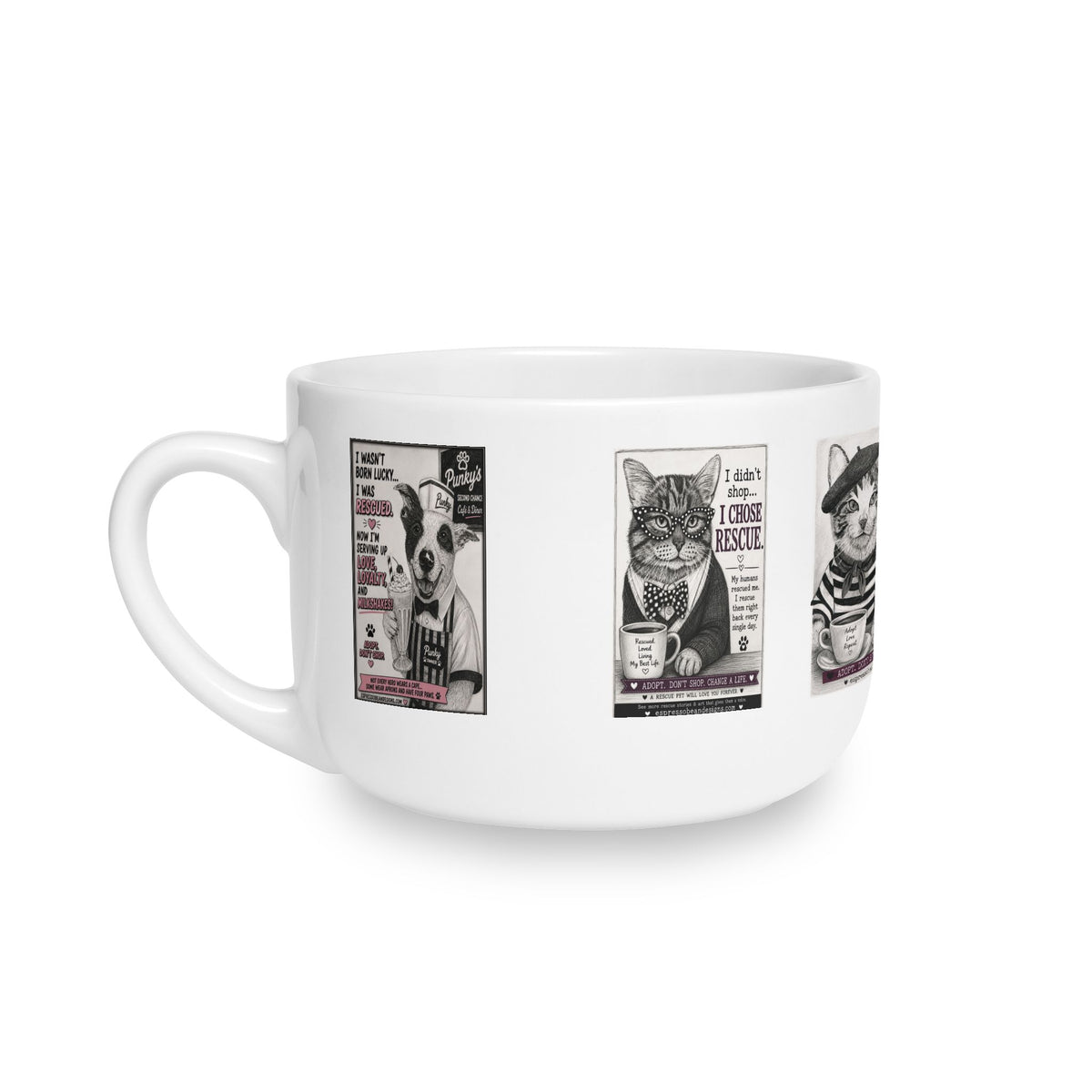 25oz Euclid pet pals Latte Mug — 'I Didn't Choose Rescue, It Chose Me' Ceramic Coffee Cup