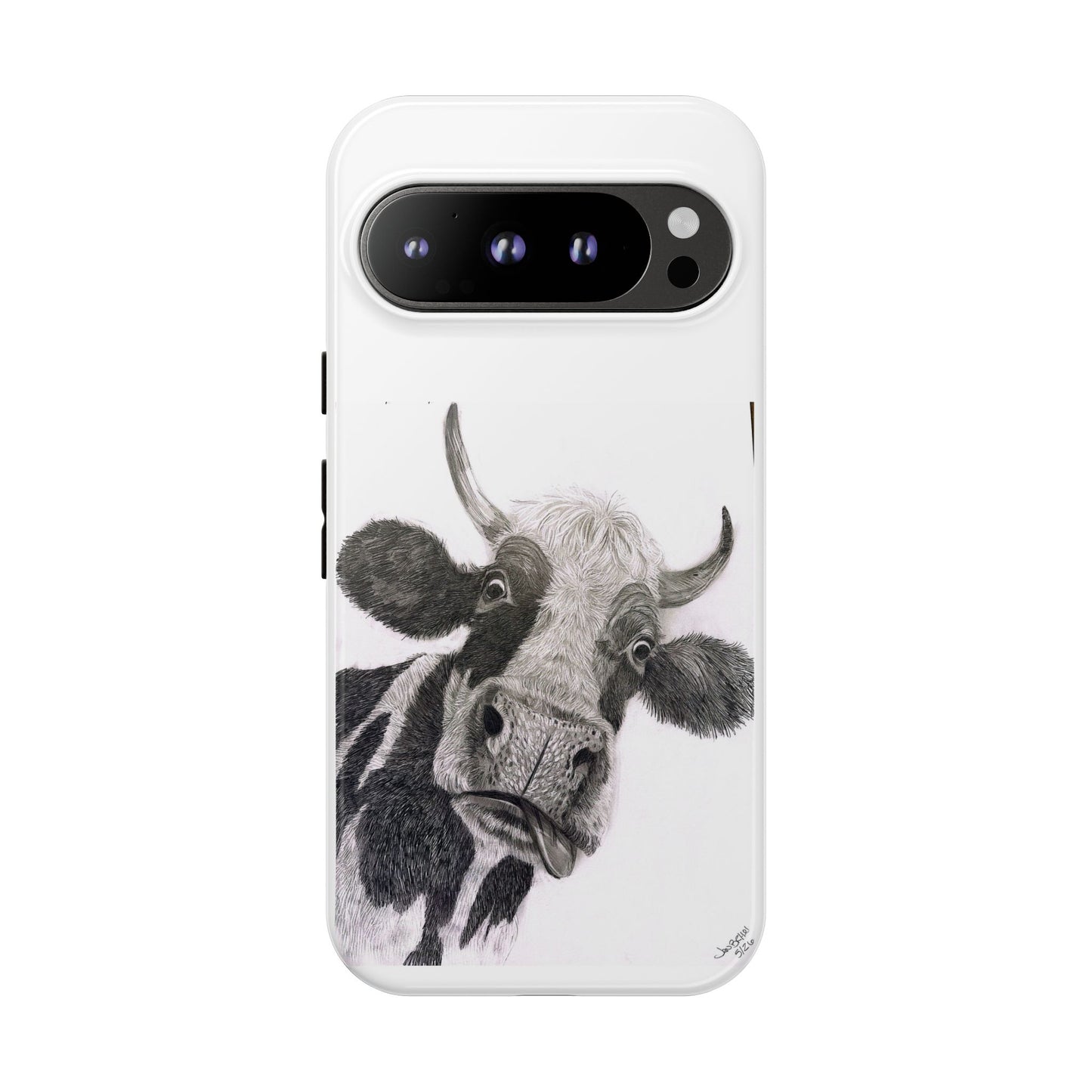 Cow Sketch Tough Phone Case — Protective iPhone Cover with Whimsical Cow Illustration