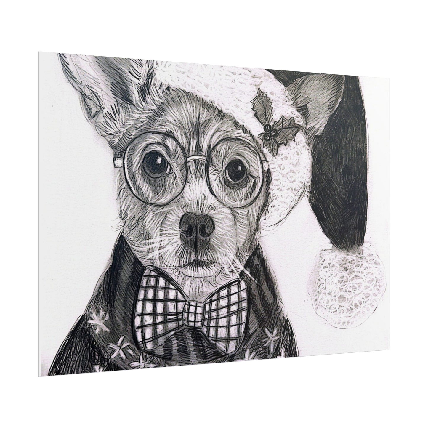 Brutus in Santa Hat Rolled Poster — Holiday Dog Art Print