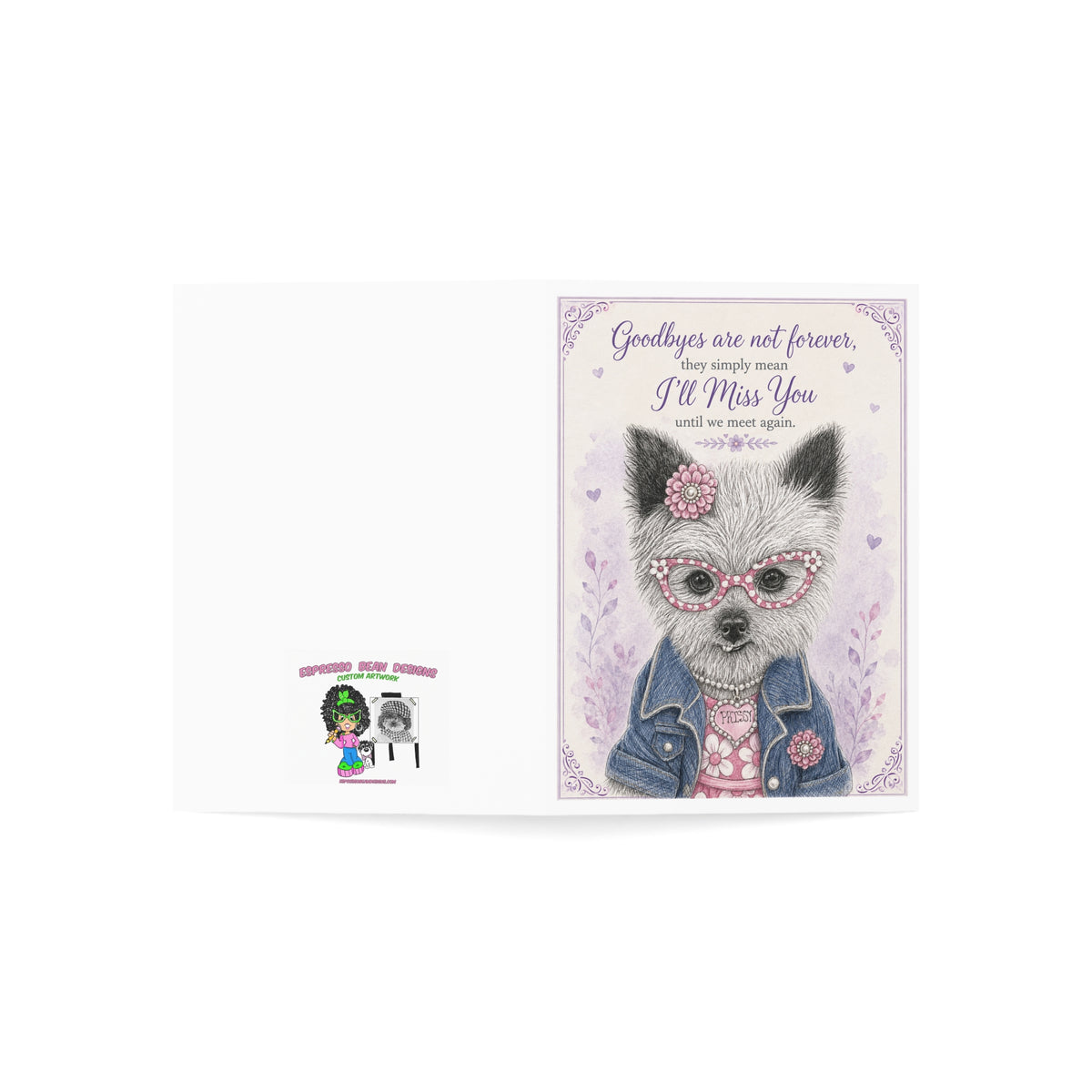 Pet Sympathy Greeting Card — "Goodbyes Are Not Forever, I'll Miss You" Cute Dressed-Up Dog Design (Pack of 1, 10, 30, 50)