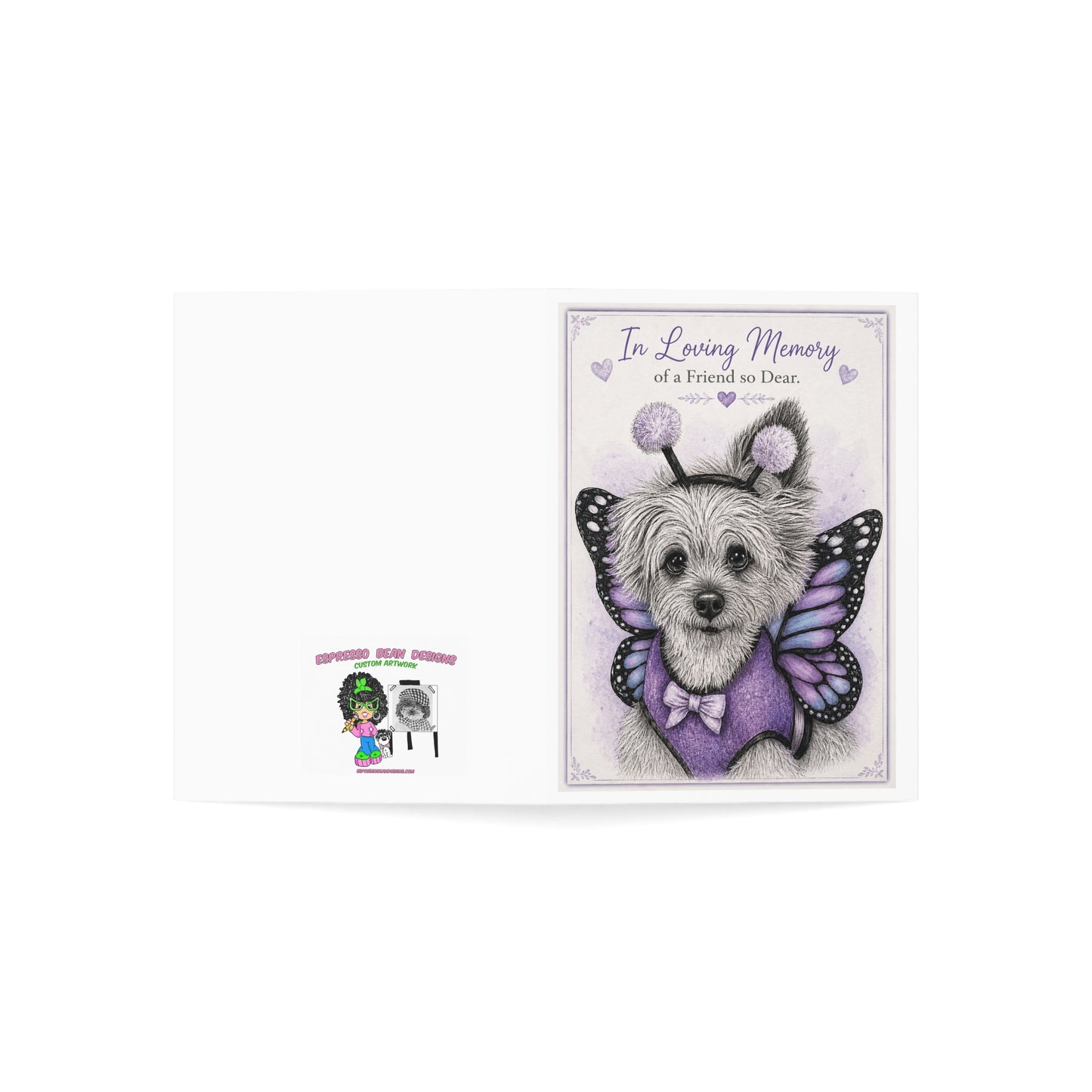In Loving Memory Pet Sympathy Greeting Card — Butterfly Dog Memorial Card (1/10/30/50 pcs)