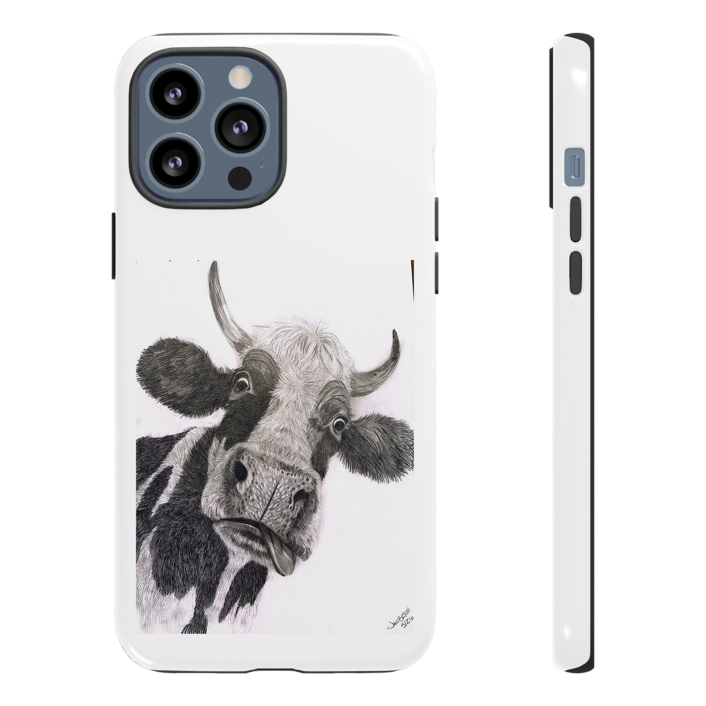 Cow Sketch Tough Phone Case — Protective iPhone Cover with Whimsical Cow Illustration