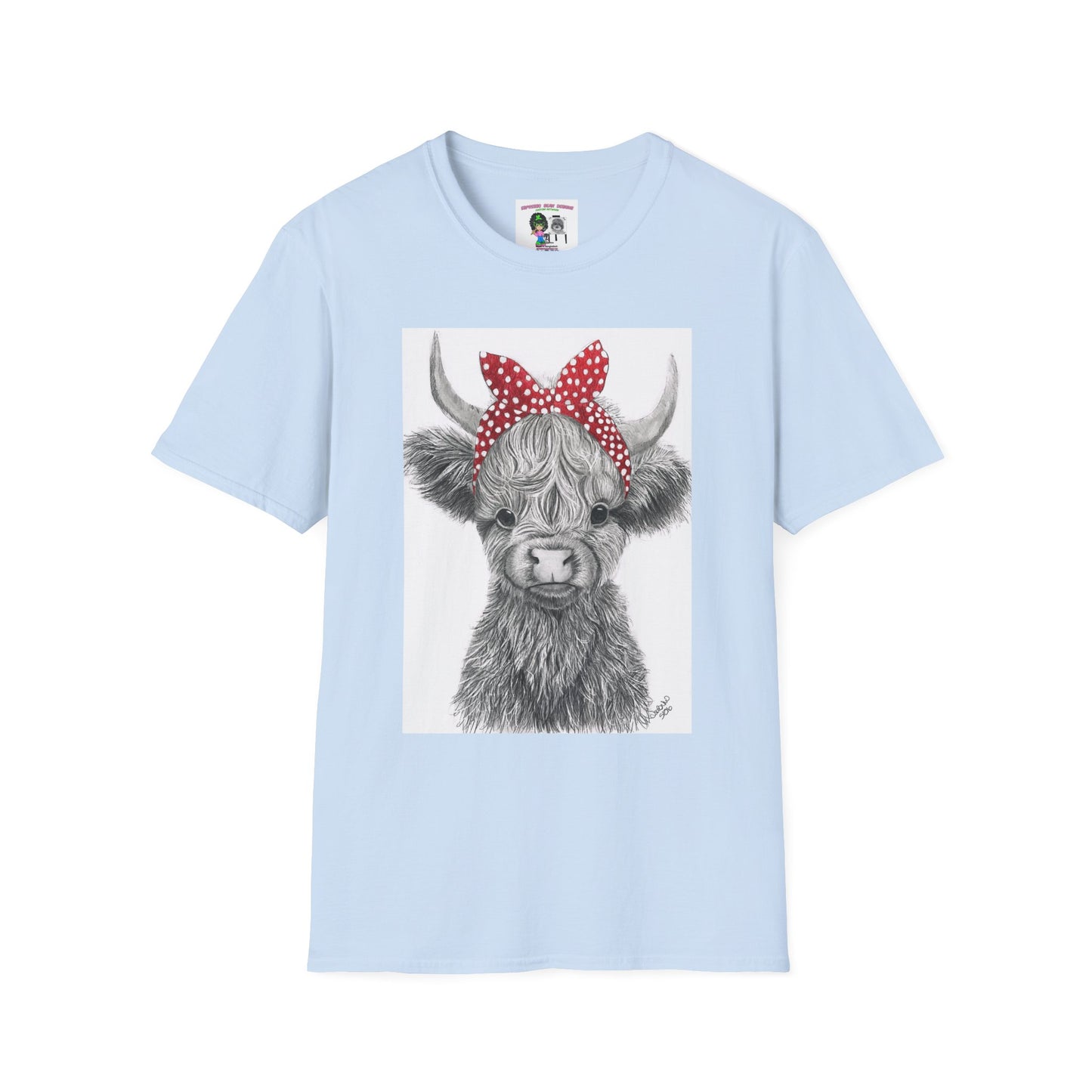 Highland Cow T-Shirt — Cute Cow Face with Red Polka Dot Bandana