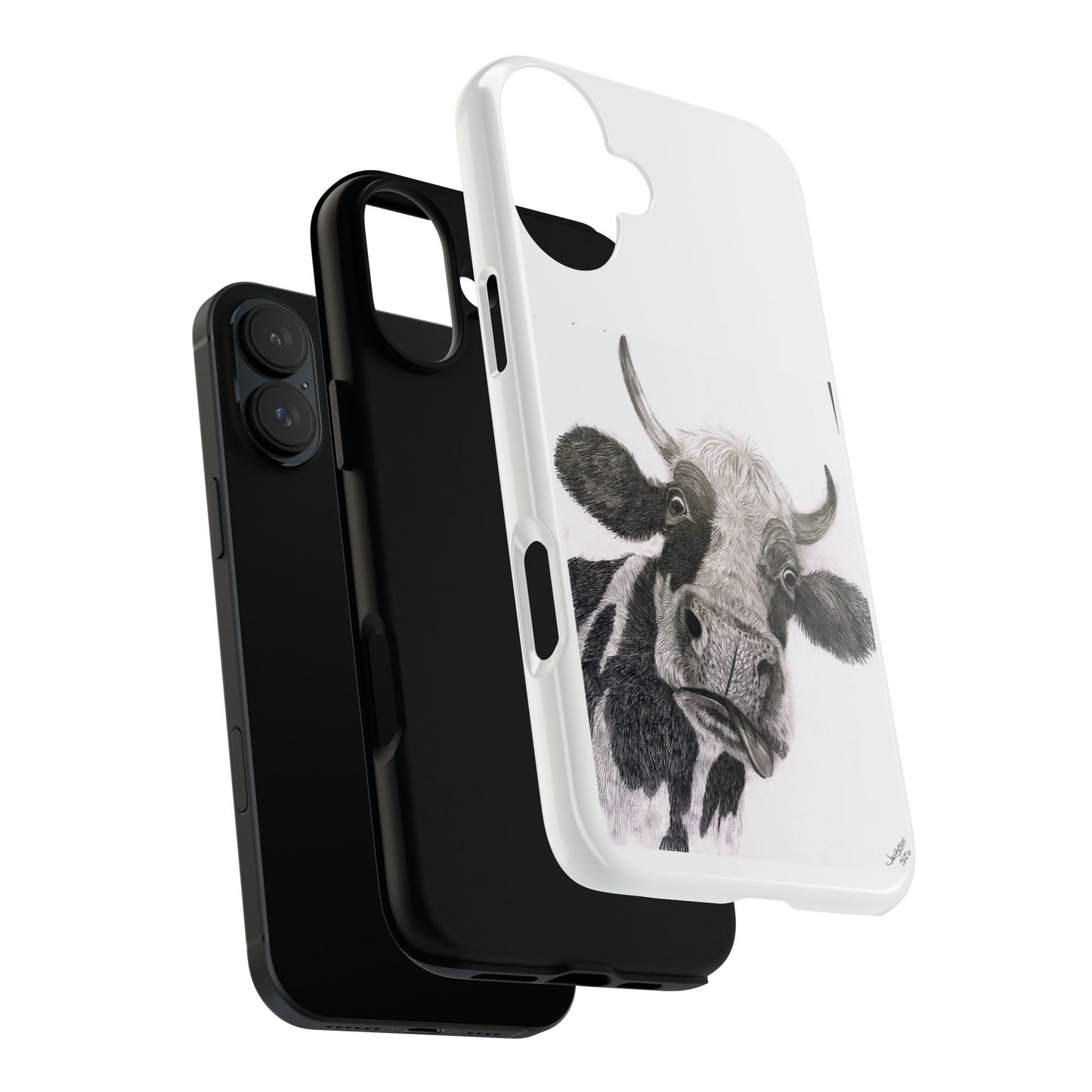 Cow Sketch Tough Phone Case — Protective iPhone Cover with Whimsical Cow Illustration