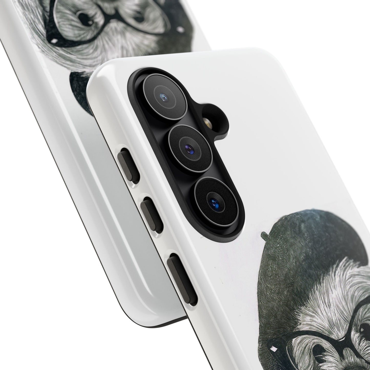 Dog Portrait Phone Case — Dexter with Beret, Glasses & Bow Tie