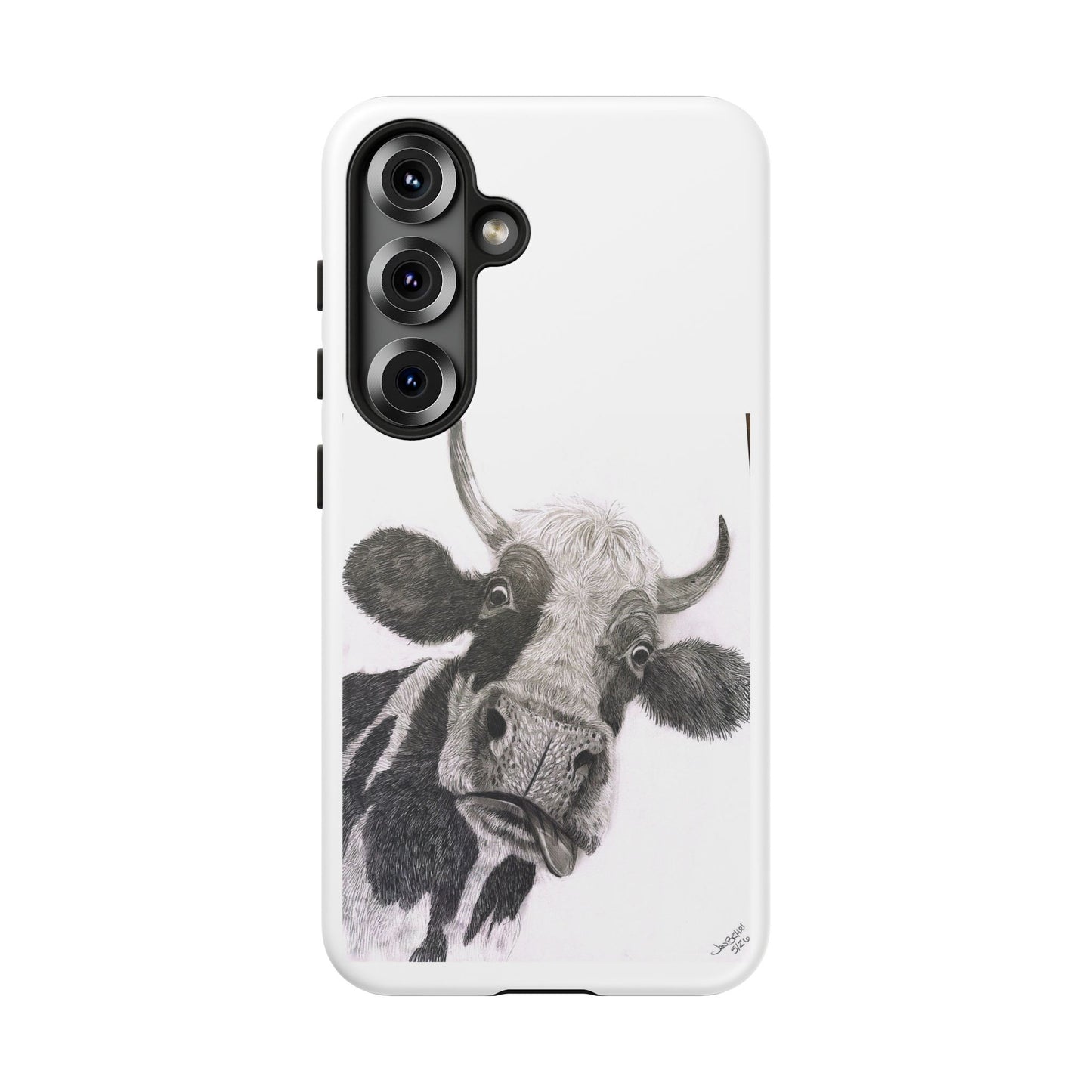Cow Sketch Tough Phone Case — Protective iPhone Cover with Whimsical Cow Illustration