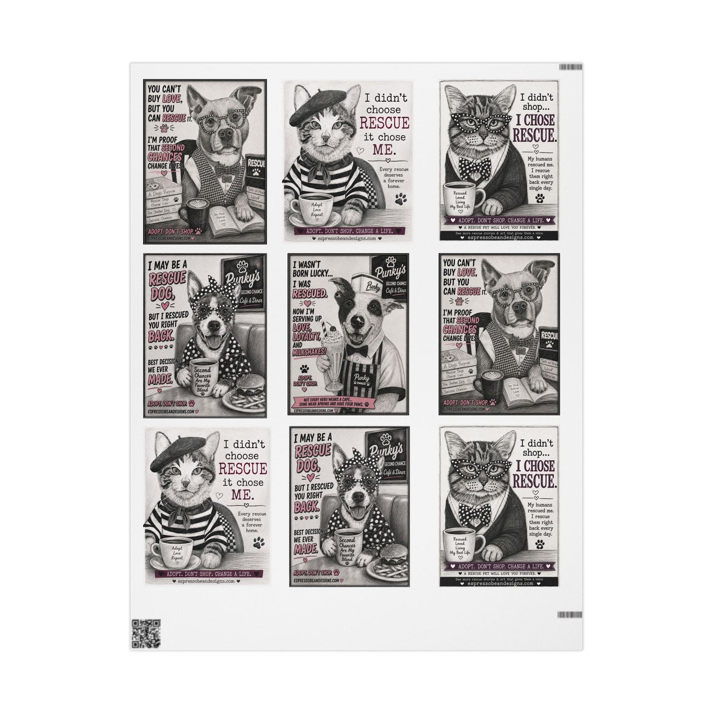 Euclid pet pals  Wrapping Paper Roll — Black & White Storyboard Gift Wrap