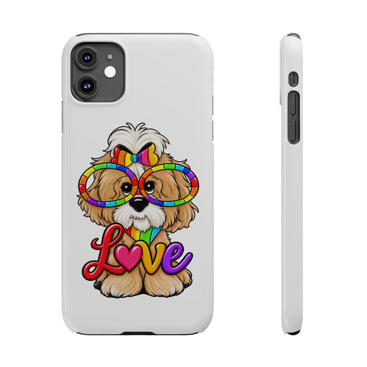 Shih tzu Love Slim Phone Case — Rainbow Heart Glasses LGBTQ+ Cute Dog Phone Cover