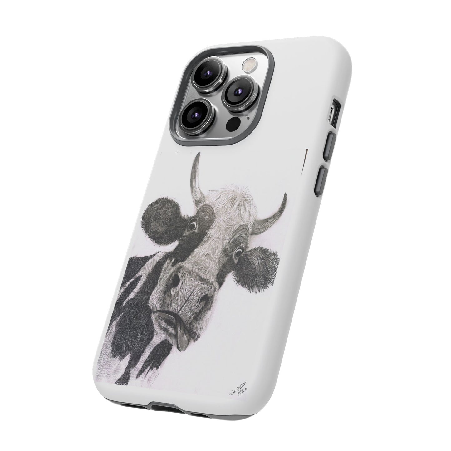 Cow Sketch Tough Phone Case — Protective iPhone Cover with Whimsical Cow Illustration