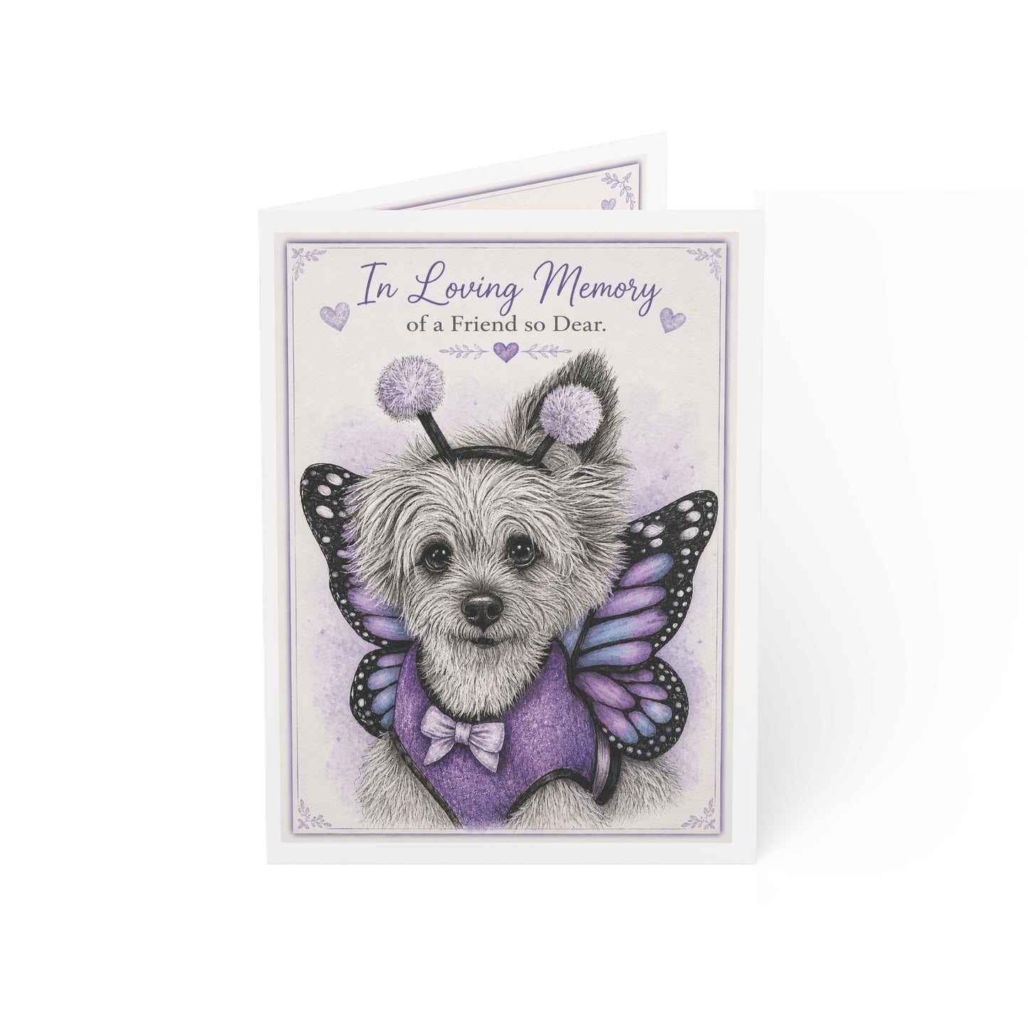 In Loving Memory Pet Sympathy Greeting Card — Butterfly Dog Memorial Card (1/10/30/50 pcs)