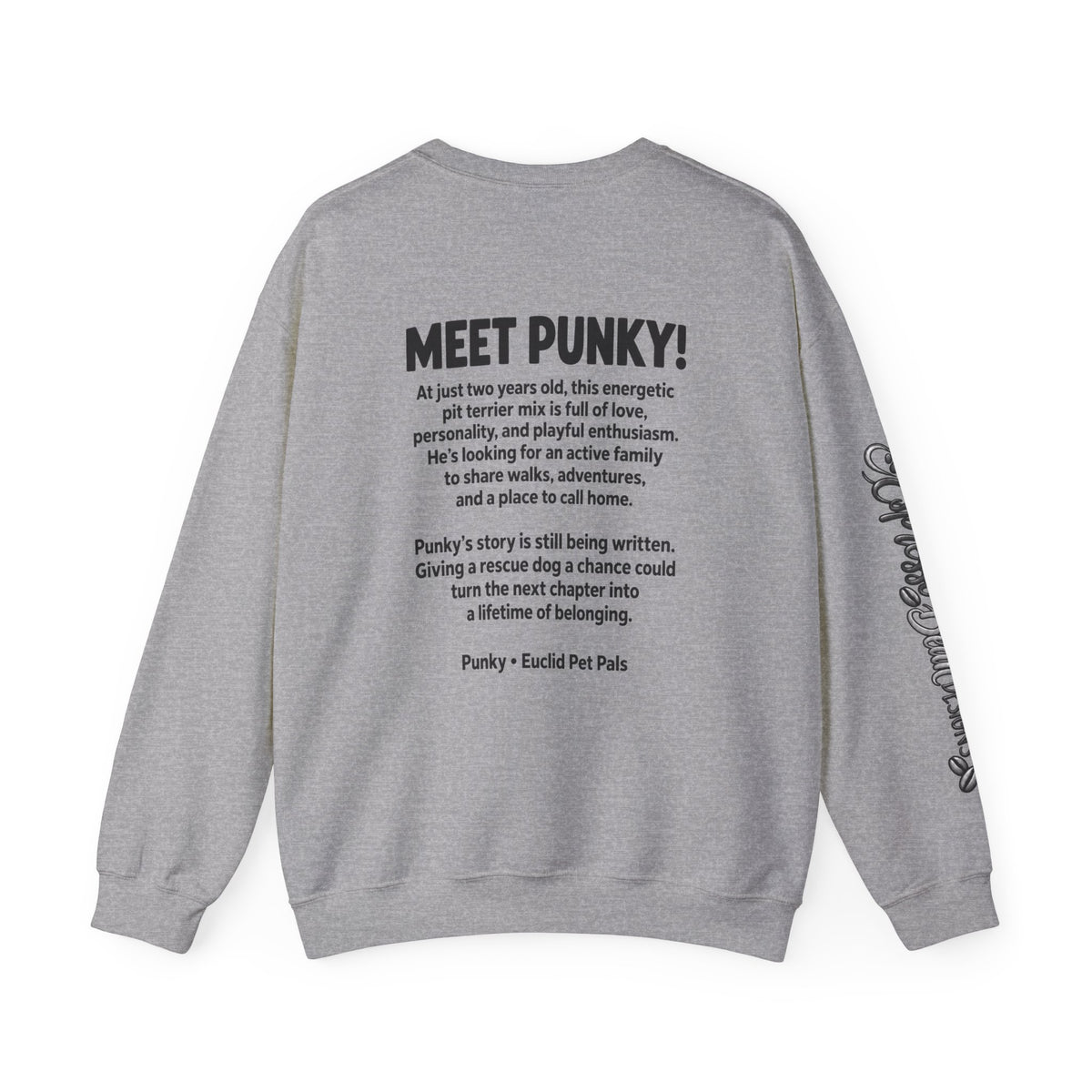 Dog Crewneck Sweatshirt — 'Meet Punky' Rescue Cafe Graphic