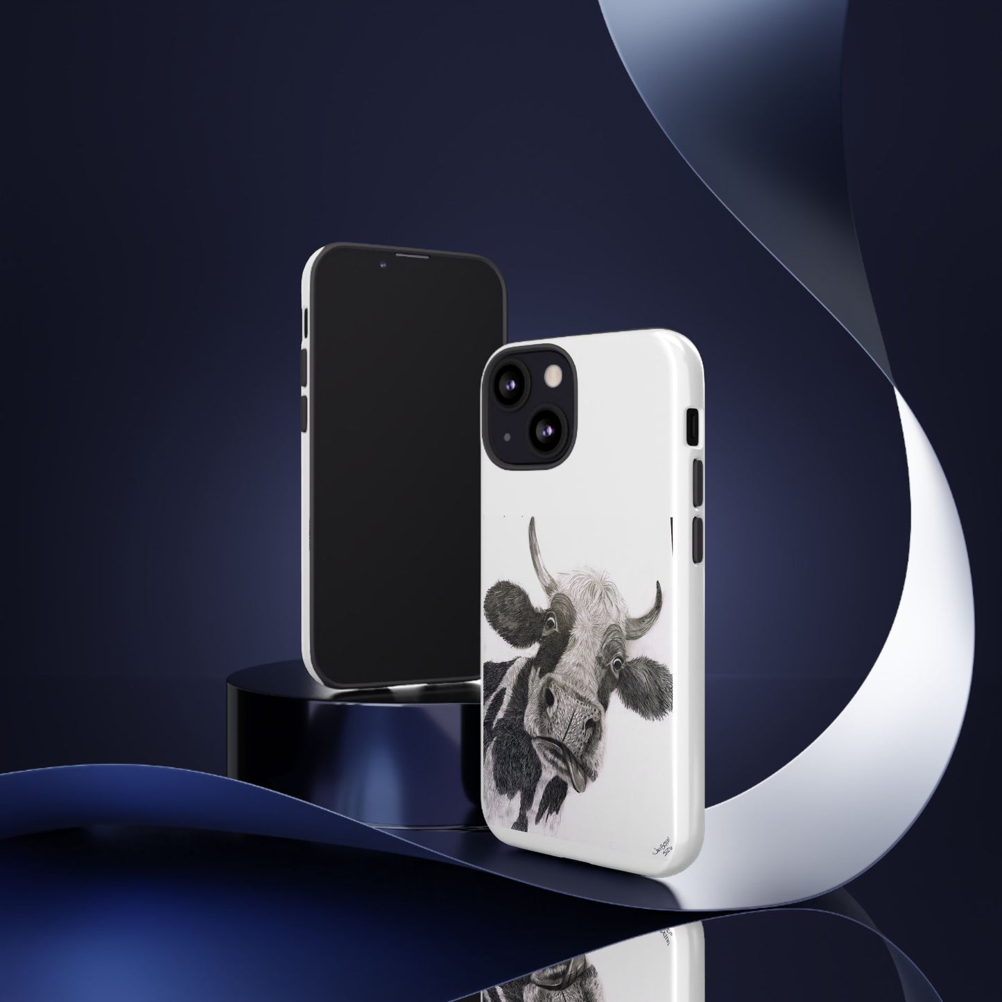 Cow Sketch Tough Phone Case — Protective iPhone Cover with Whimsical Cow Illustration