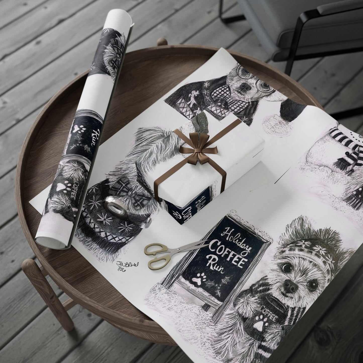 Sophia’s Gracie foundation Wrapping Paper Roll — Black & White  Pattern for Pet Lovers