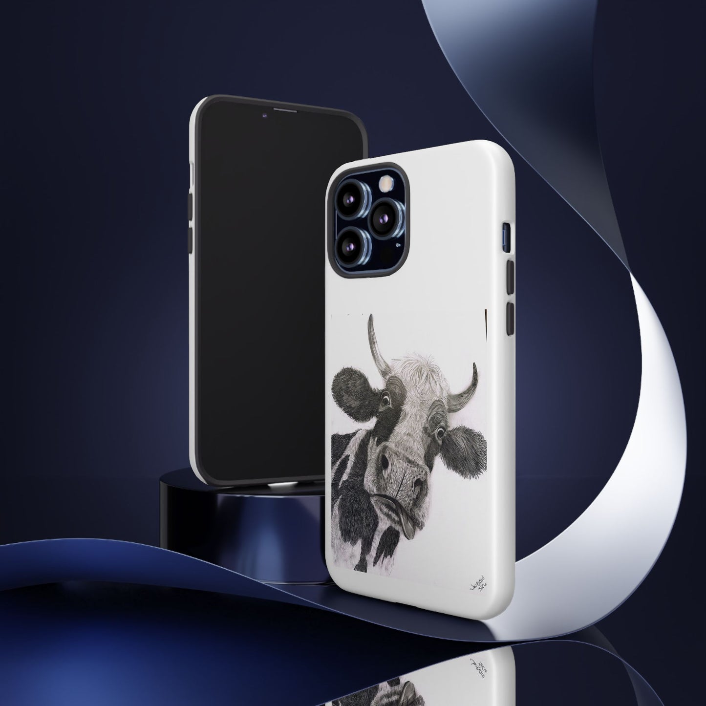 Cow Sketch Tough Phone Case — Protective iPhone Cover with Whimsical Cow Illustration