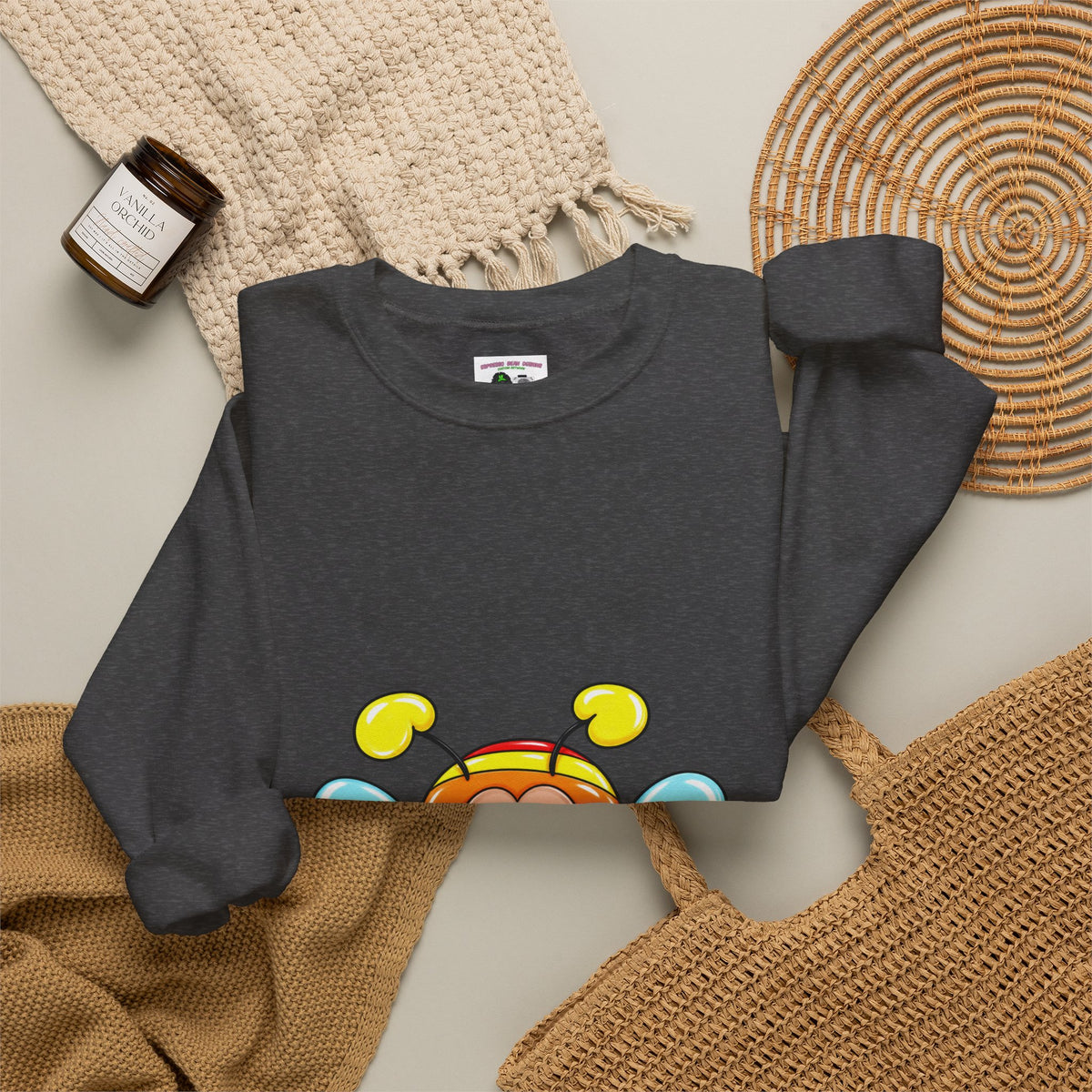 Tired Love bug  Crewneck Sweatshirt — Colorful Rainbow Cute Graphic