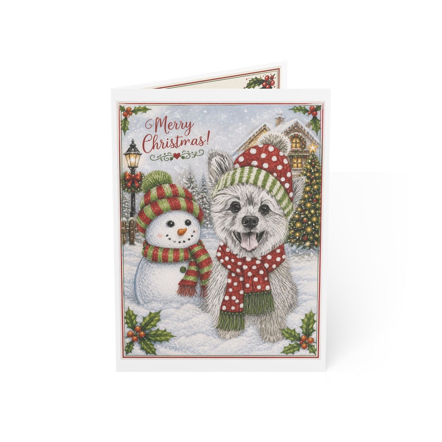 Christmas Dog & Snowman Greeting Card – Merry Christmas Holiday Cards (1, 10, 30, 50 pcs)