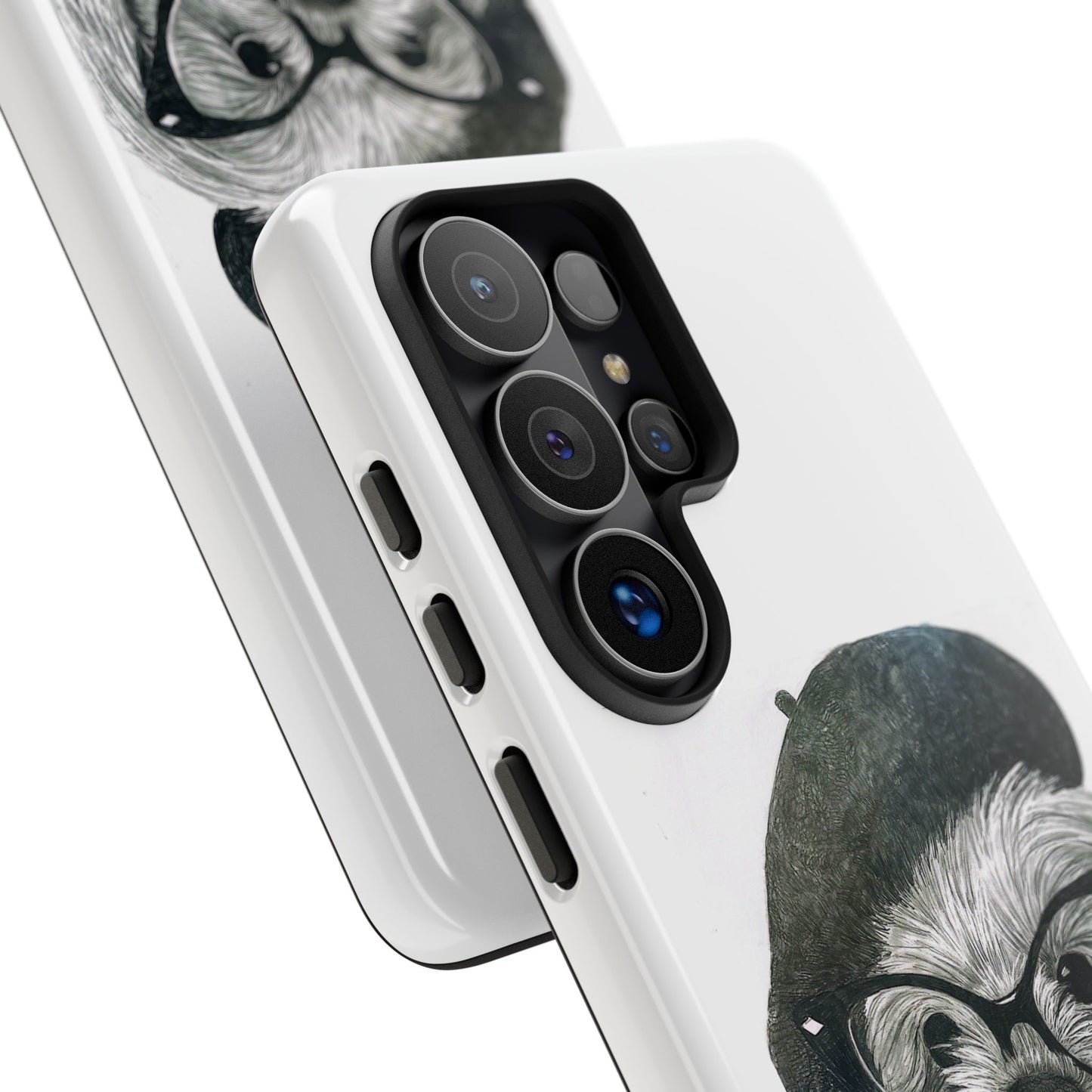 Dog Portrait Phone Case — Dexter with Beret, Glasses & Bow Tie