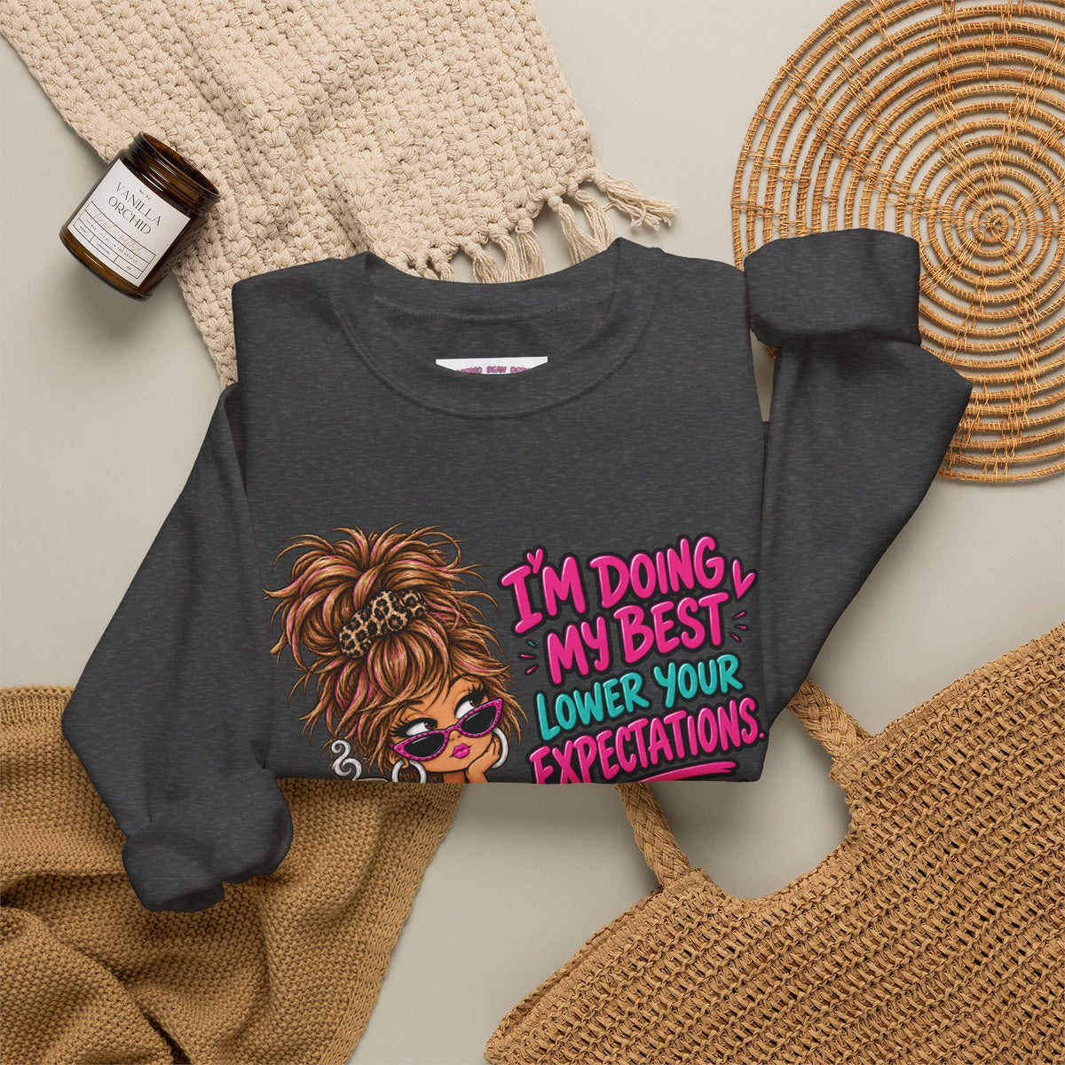 I'm Doing My Best Crewneck Sweatshirt — Cute Girl & Puppy Graphic
