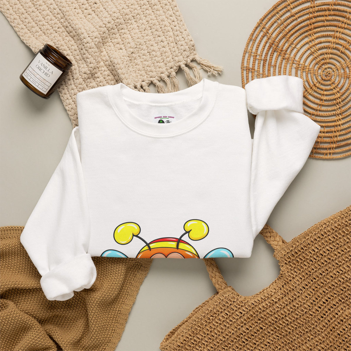 Tired Love bug  Crewneck Sweatshirt — Colorful Rainbow Cute Graphic