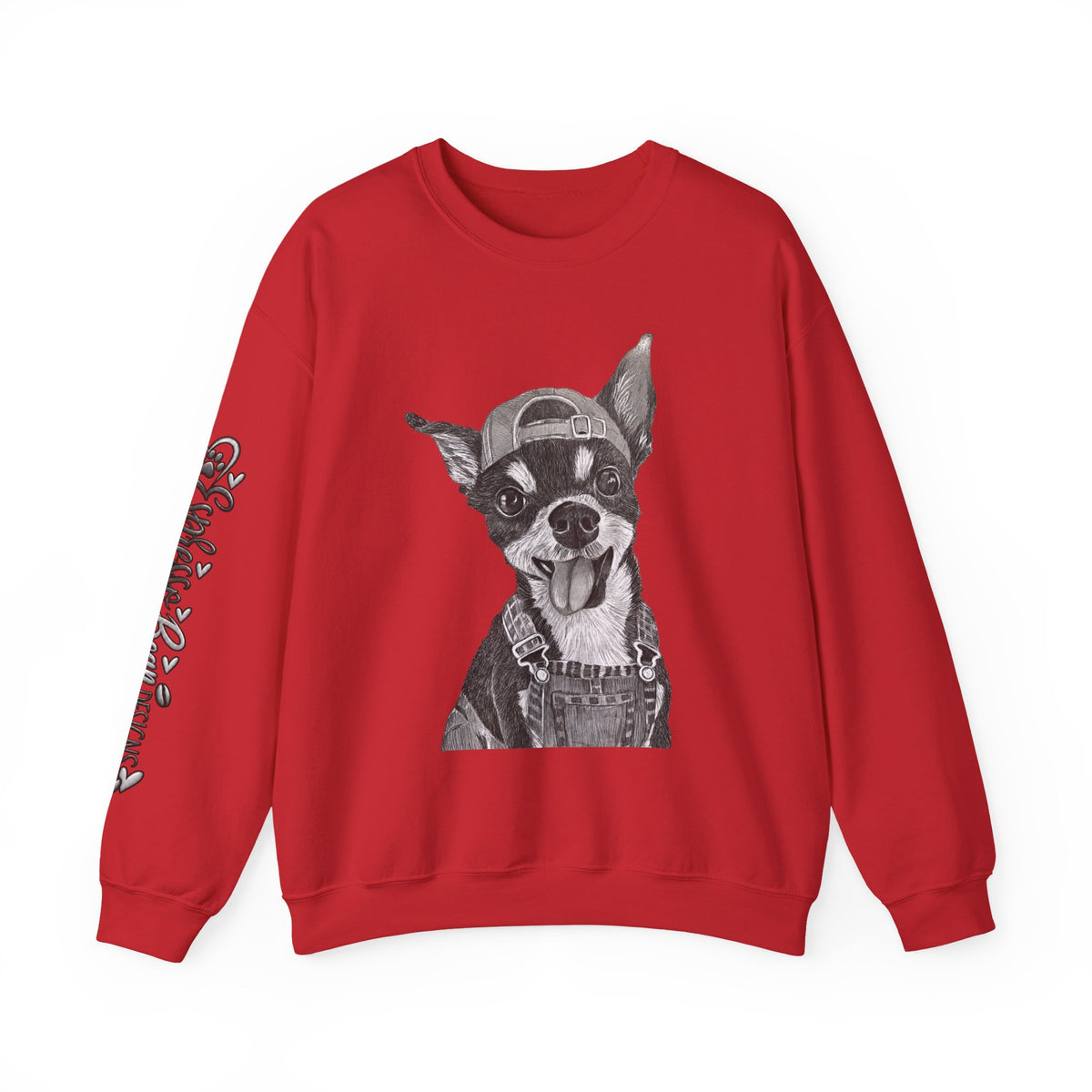 Fang Crewneck Sweatshirt — Retro Pup Graphic with Script Sleeve