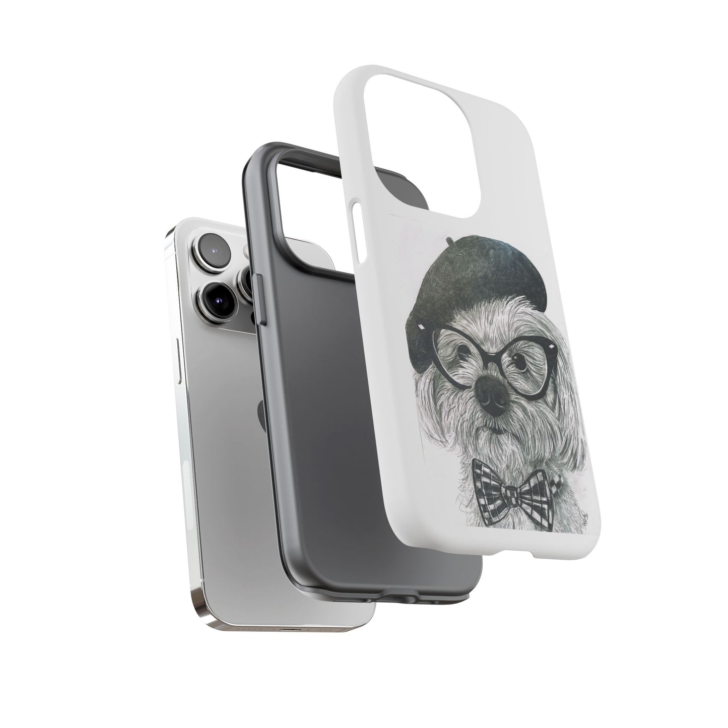 Dog Portrait Phone Case — Dexter with Beret, Glasses & Bow Tie