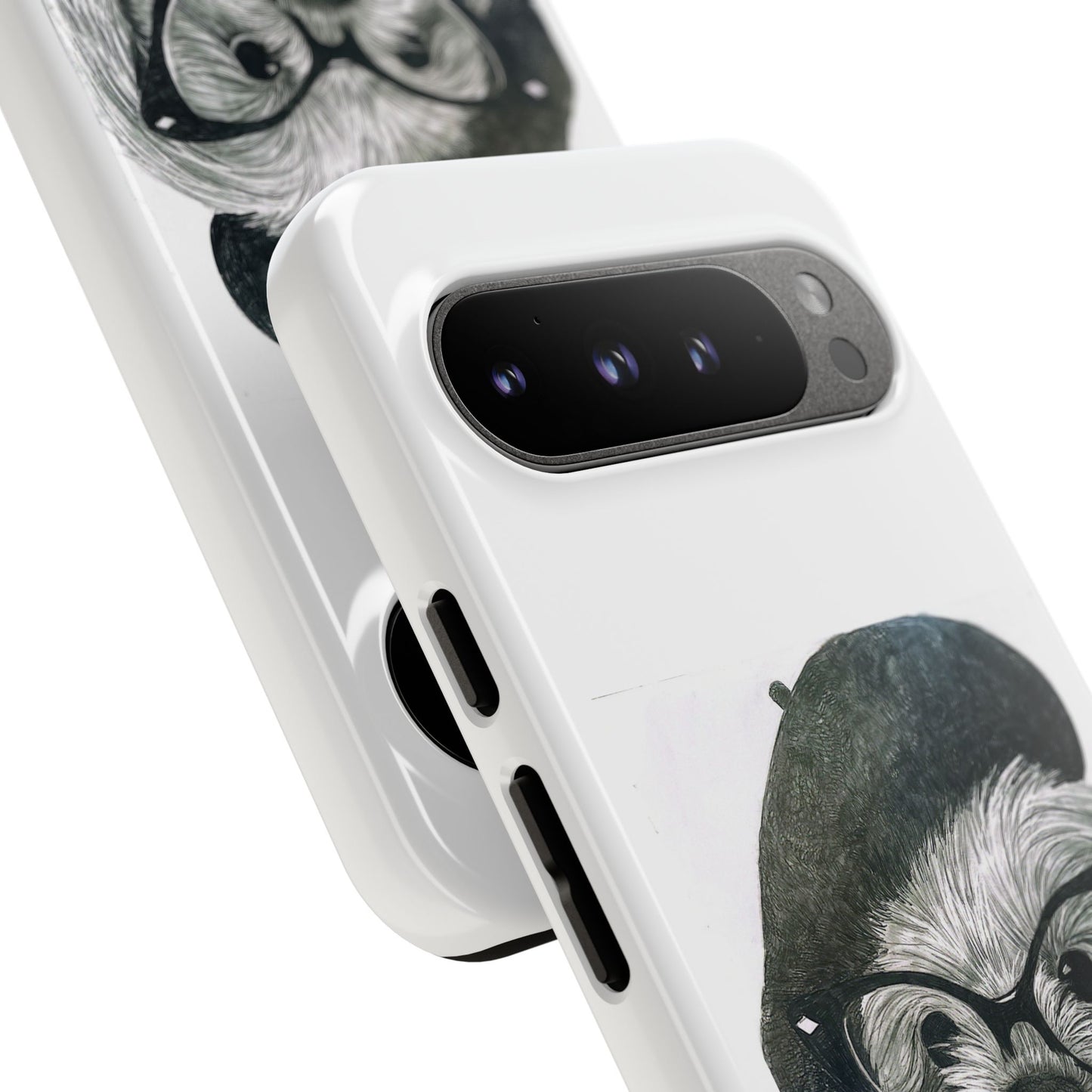 Dog Portrait Phone Case — Dexter with Beret, Glasses & Bow Tie