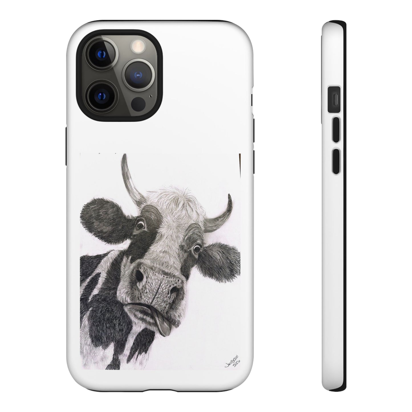 Cow Sketch Tough Phone Case — Protective iPhone Cover with Whimsical Cow Illustration