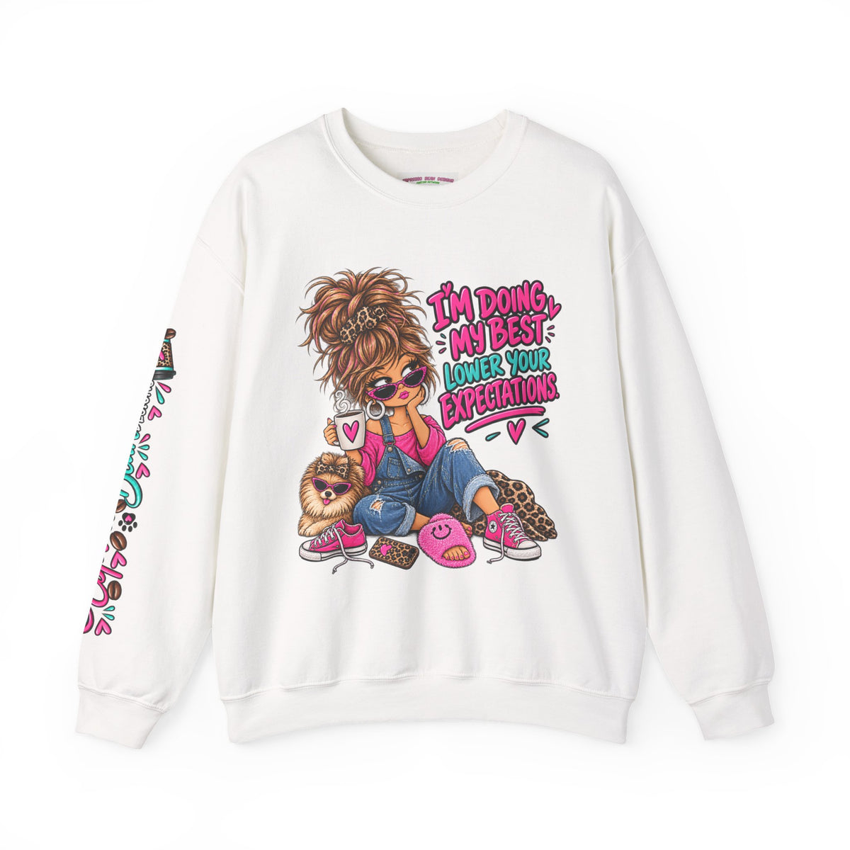 I'm Doing My Best Crewneck Sweatshirt — Cute Girl & Puppy Graphic