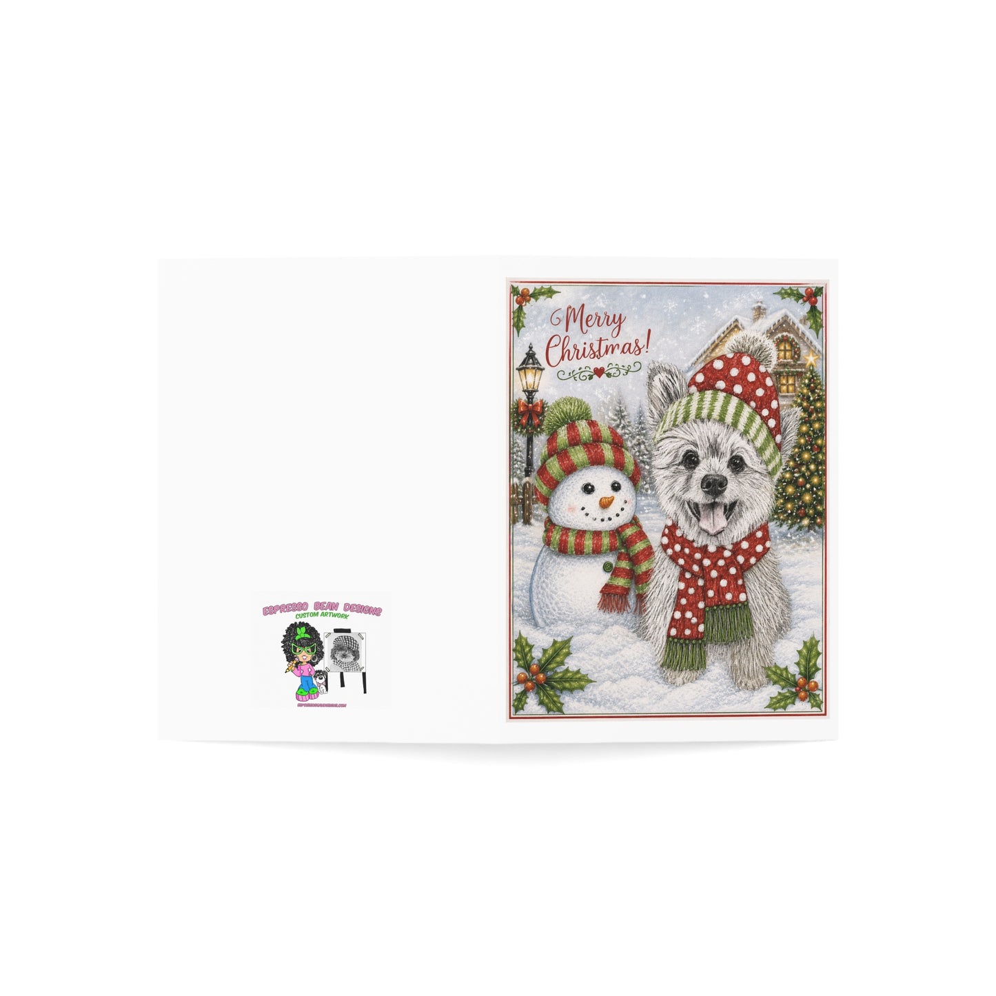 Christmas Dog & Snowman Greeting Card – Merry Christmas Holiday Cards (1, 10, 30, 50 pcs)