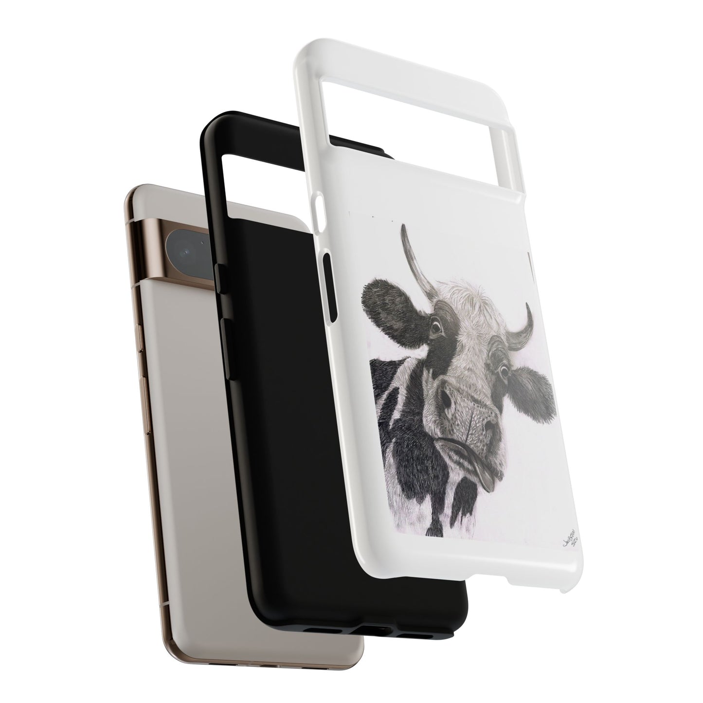 Cow Sketch Tough Phone Case — Protective iPhone Cover with Whimsical Cow Illustration