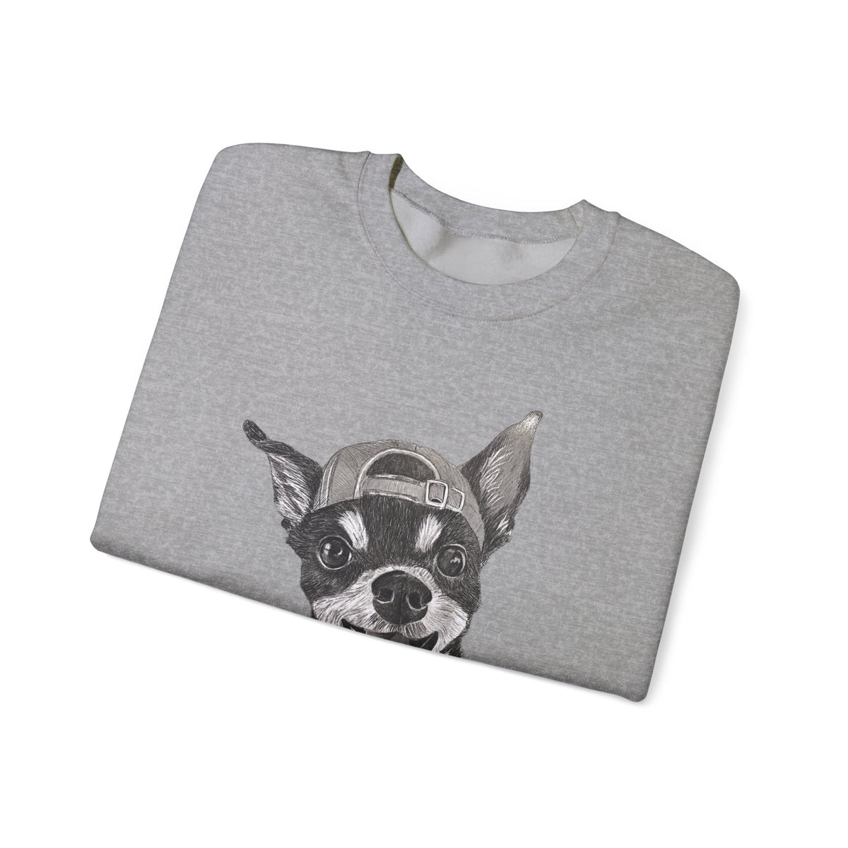 Fang Crewneck Sweatshirt — Retro Pup Graphic with Script Sleeve