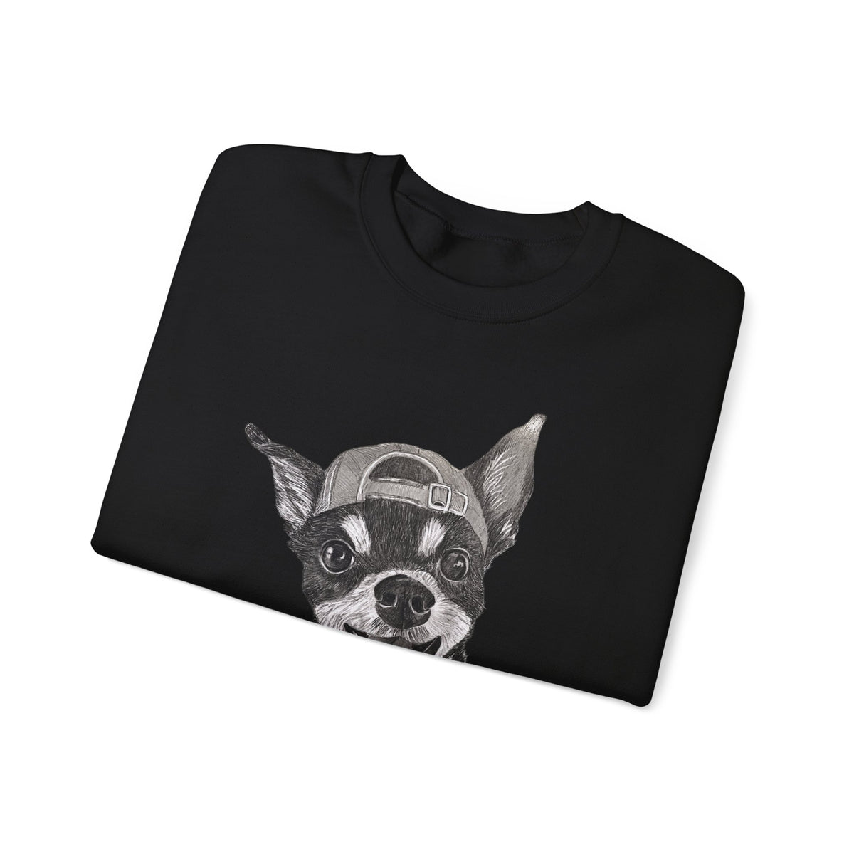Fang Crewneck Sweatshirt — Retro Pup Graphic with Script Sleeve