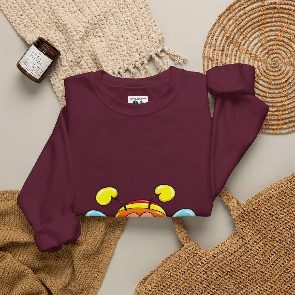 Tired Love bug  Crewneck Sweatshirt — Colorful Rainbow Cute Graphic
