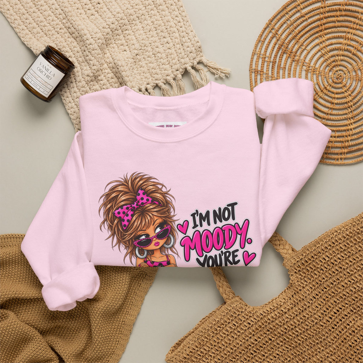 “I’m Not Moody, You’re Annoying” Girl & Pug Graphic Sweatshirt