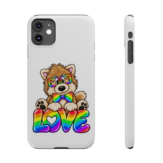 Pom on Love Slim Phone Case — Rainbow "LOVE" Cute Dog Protective Cover