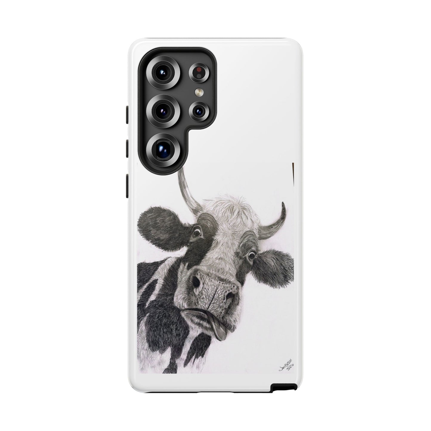 Cow Sketch Tough Phone Case — Protective iPhone Cover with Whimsical Cow Illustration