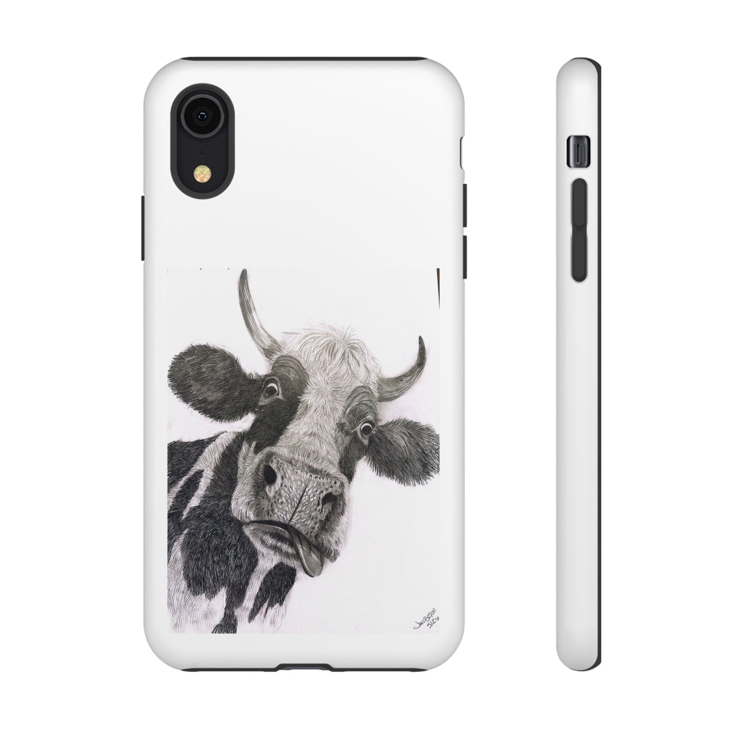Cow Sketch Tough Phone Case — Protective iPhone Cover with Whimsical Cow Illustration