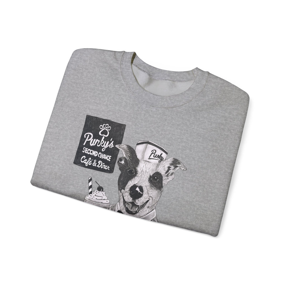 Dog Crewneck Sweatshirt — 'Meet Punky' Rescue Cafe Graphic