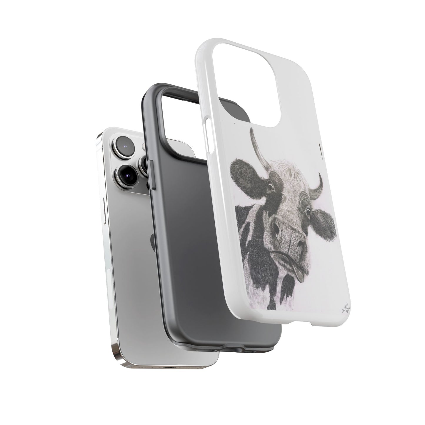 Cow Sketch Tough Phone Case — Protective iPhone Cover with Whimsical Cow Illustration