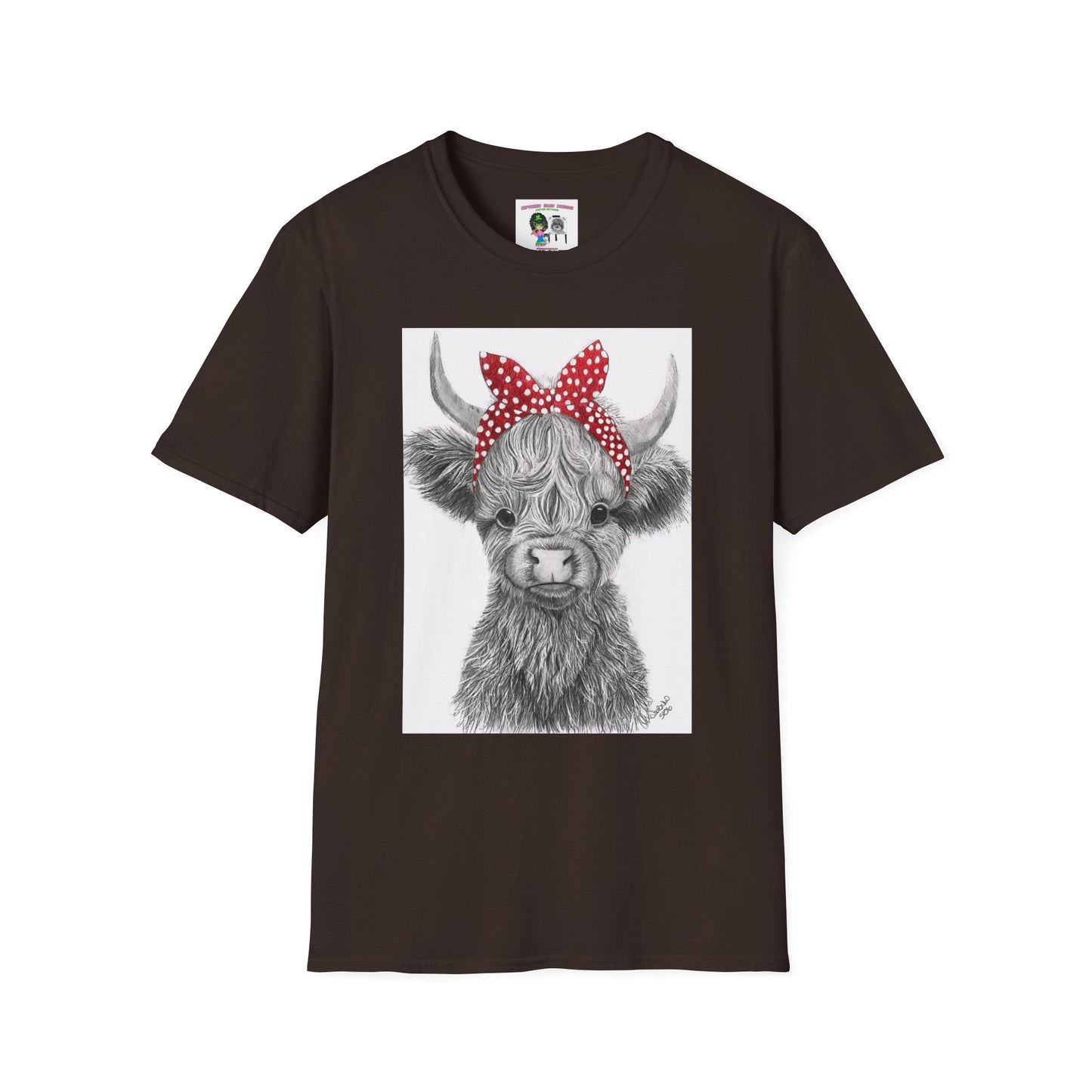 Highland Cow T-Shirt — Cute Cow Face with Red Polka Dot Bandana