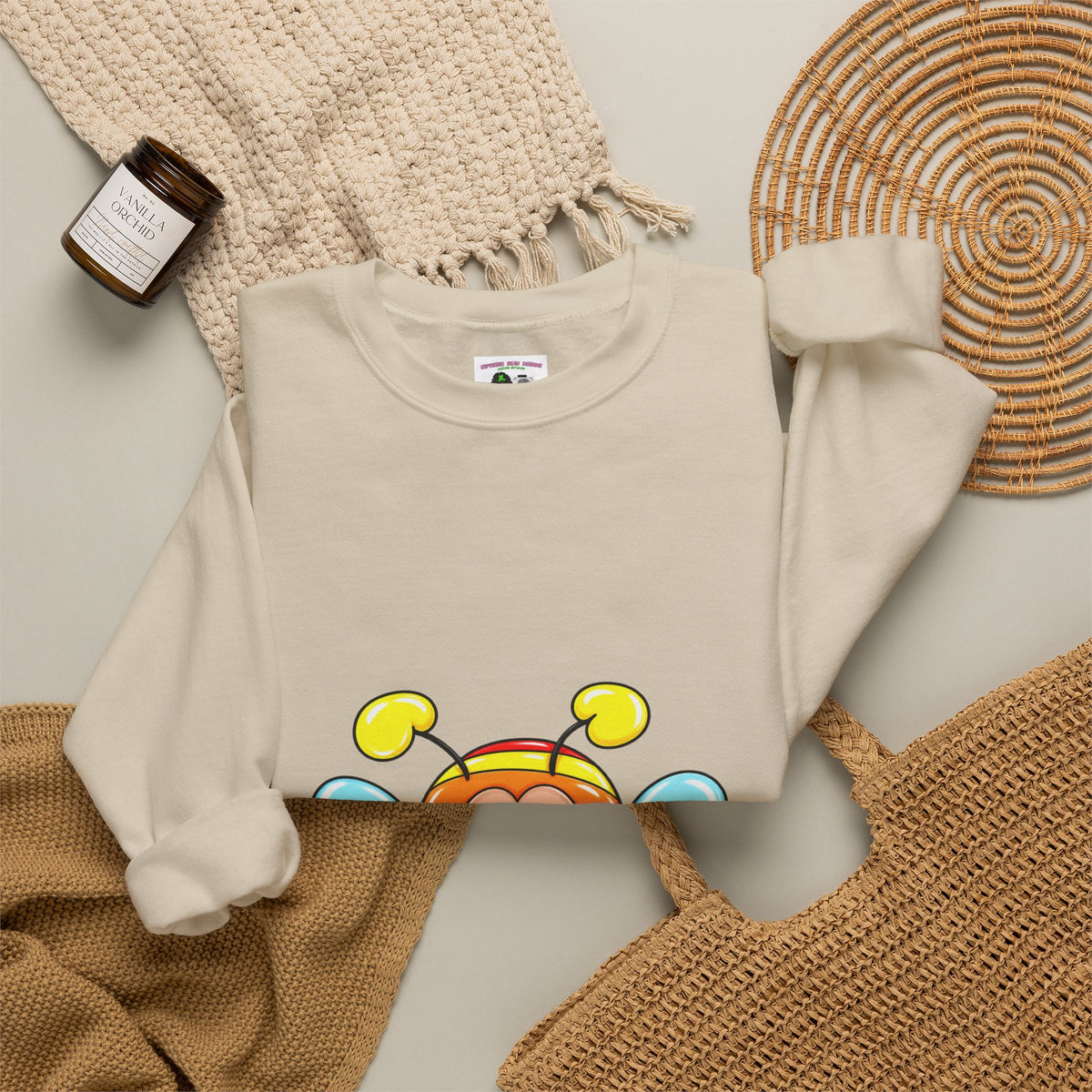 Tired Love bug  Crewneck Sweatshirt — Colorful Rainbow Cute Graphic