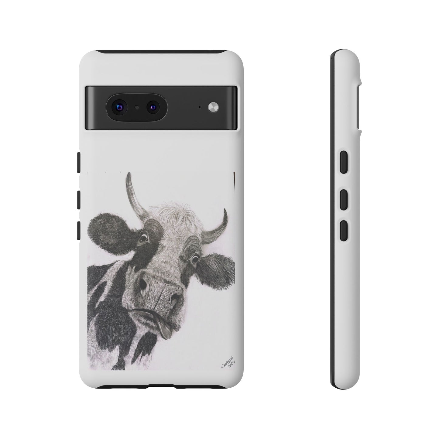 Cow Sketch Tough Phone Case — Protective iPhone Cover with Whimsical Cow Illustration