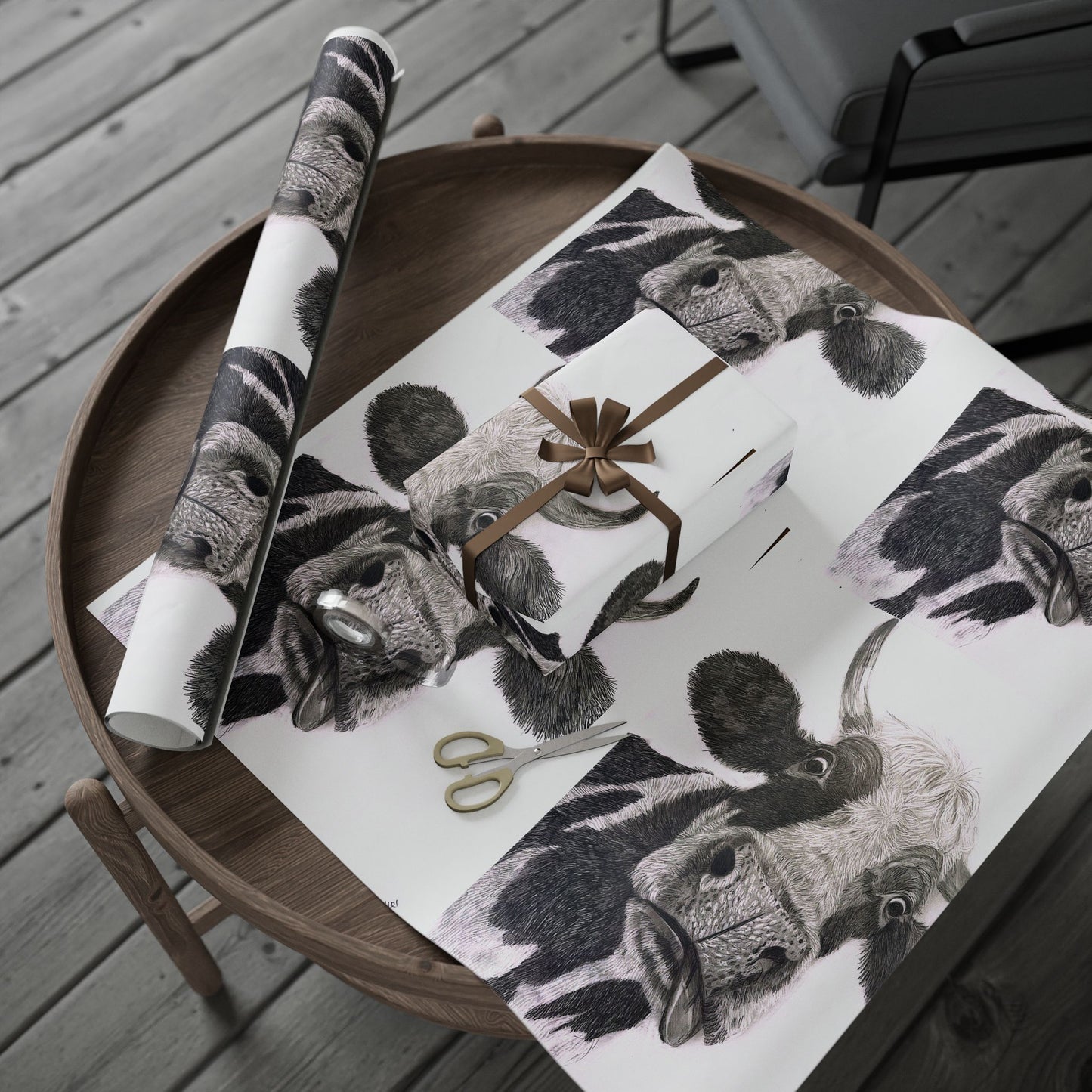 Cow Pattern Wrapping Paper — Black & White Animal Print Gift Wrap