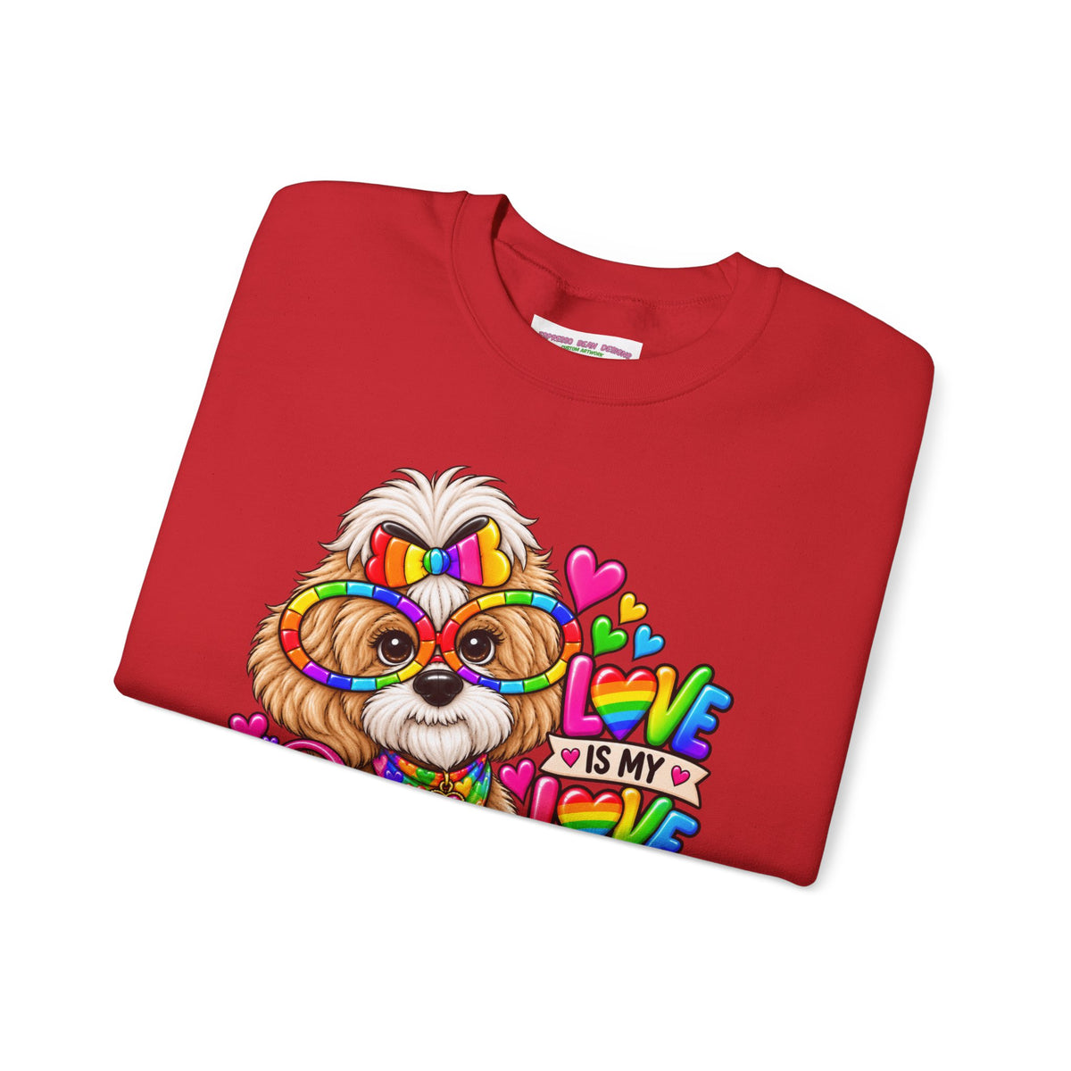 Rainbow Pup Crewneck Sweatshirt — "Love Is My Love Language" Cute Pride Dog Graphic