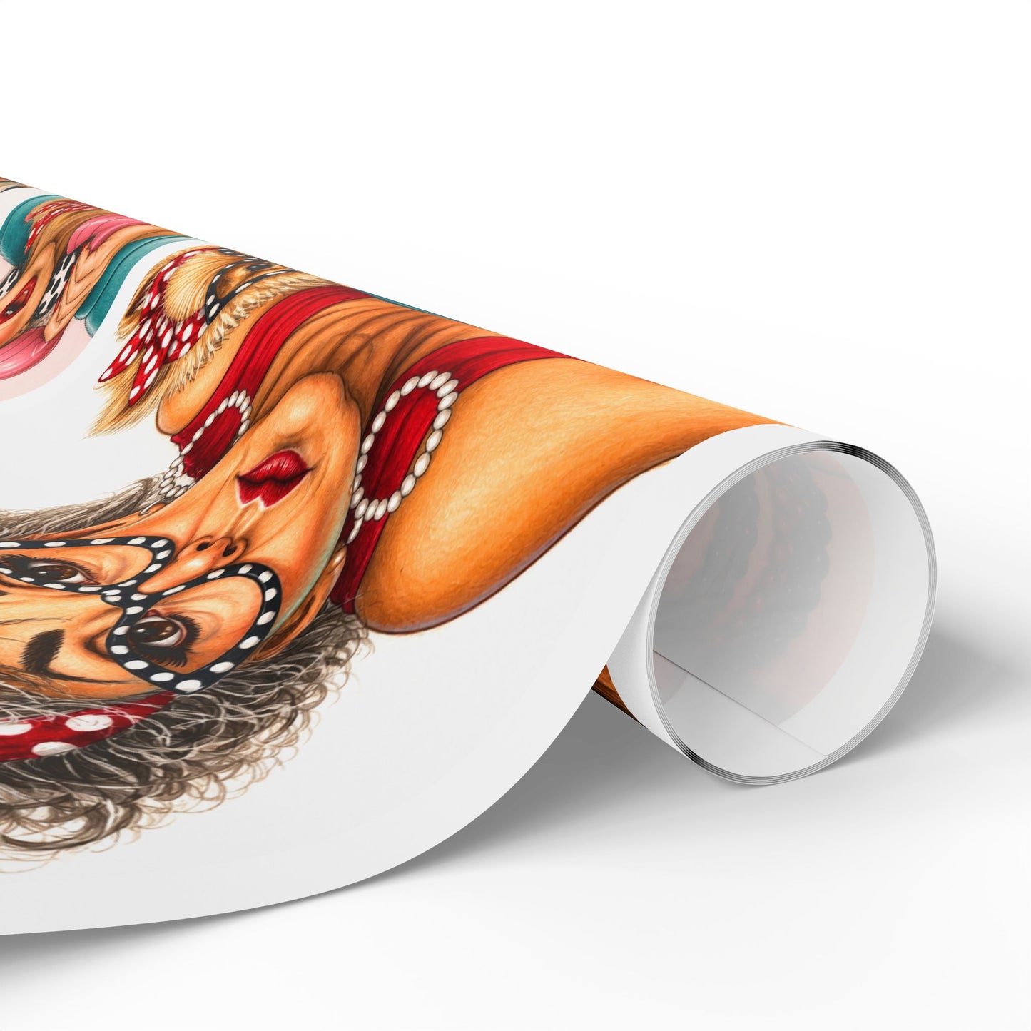 Wrapping Paper Perky Pearl and Latte — Retro Glam Portrait Pattern Gift Wrap